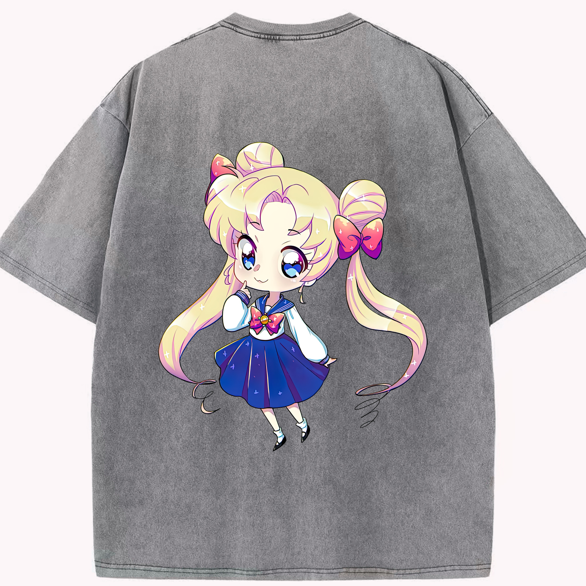 （画像用） 美少女戦士セーラームーン 月野 うさぎ つきの うさぎ Sailor Moon Tsukino Usagi 綿100% ヴィンテージ風 半袖Tシャツ（背面プリント）