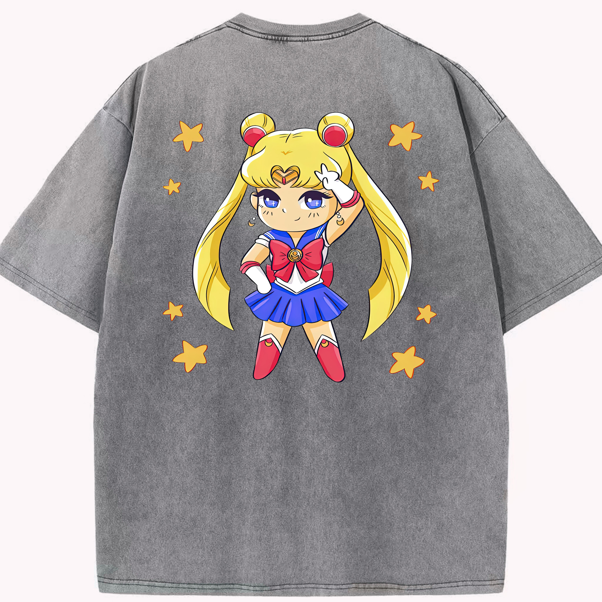 （画像用） 美少女戦士セーラームーン 月野 うさぎ つきの うさぎ Sailor Moon Tsukino Usagi 綿100% ヴィンテージ風 半袖Tシャツ（背面プリント）