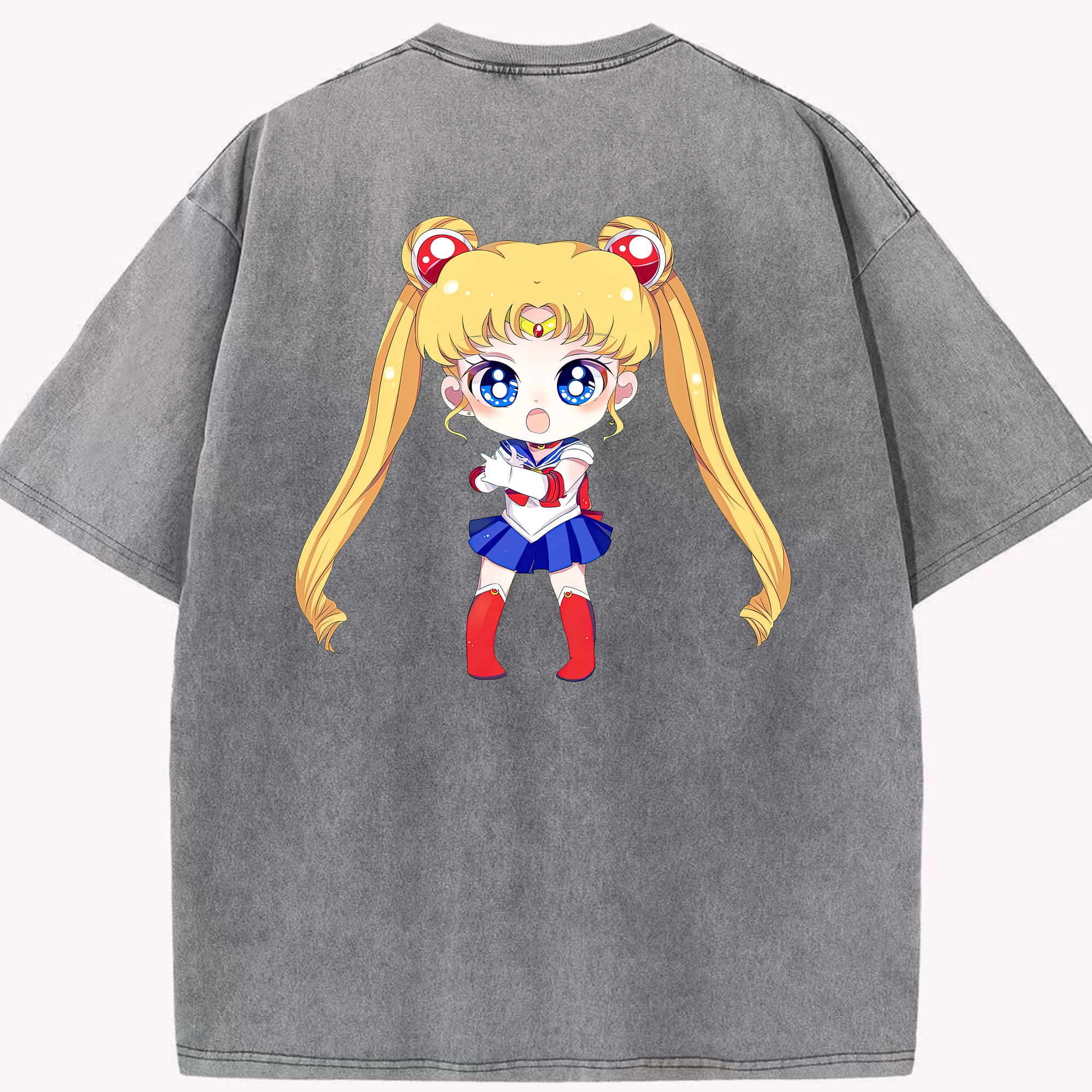 （画像用） 美少女戦士セーラームーン 月野 うさぎ つきの うさぎ Sailor Moon Tsukino Usagi 綿100% ヴィンテージ風 半袖Tシャツ（背面プリント）