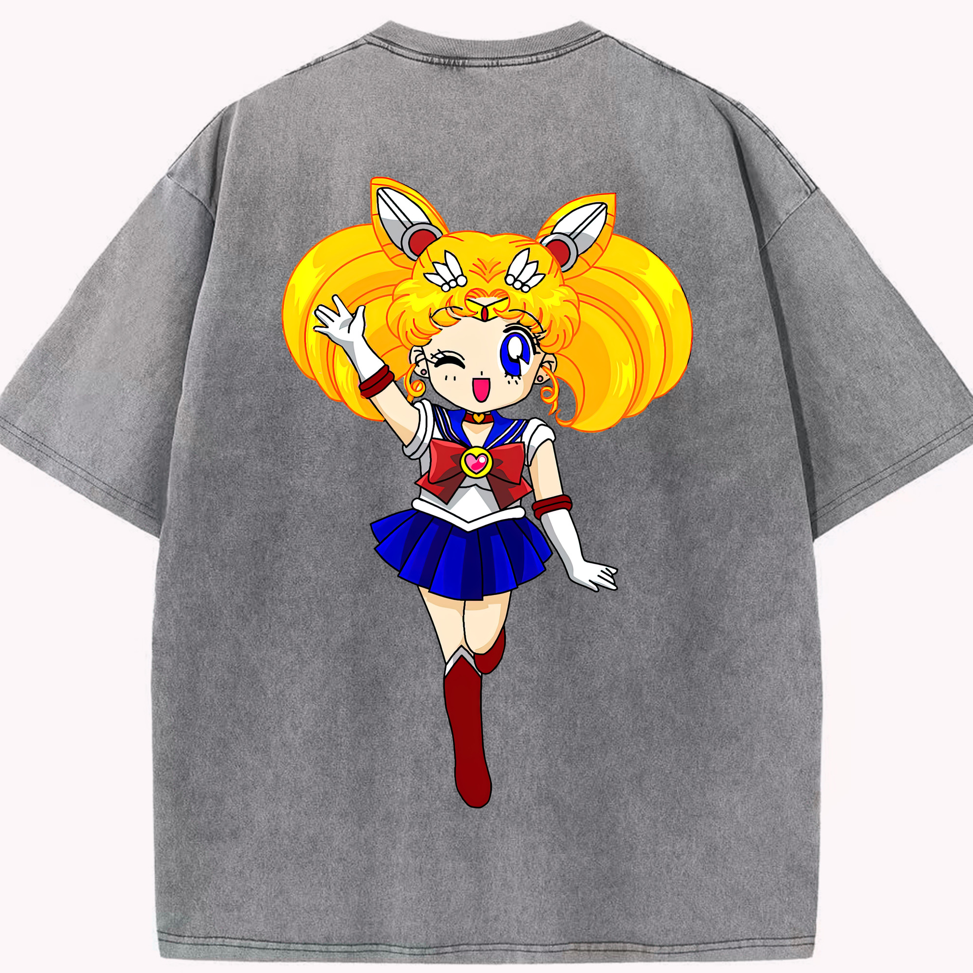 （画像用） 美少女戦士セーラームーン 月野 うさぎ つきの うさぎ Sailor Moon Tsukino Usagi 綿100% ヴィンテージ風 半袖Tシャツ（背面プリント）