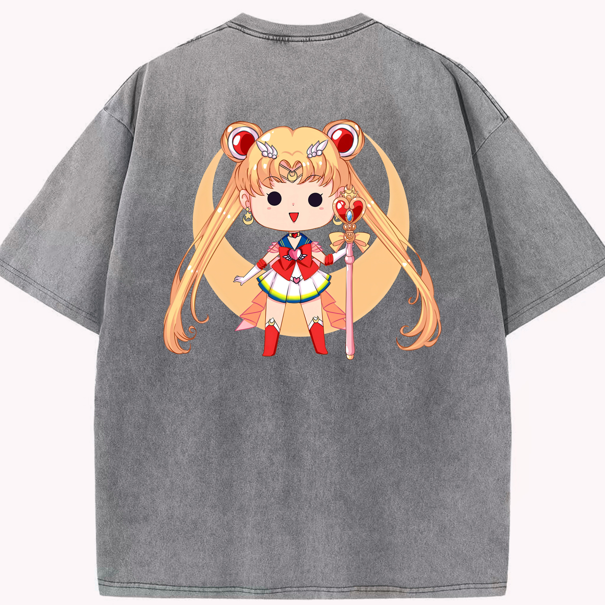 （画像用） 美少女戦士セーラームーン 月野 うさぎ つきの うさぎ Sailor Moon Tsukino Usagi 綿100% ヴィンテージ風 半袖Tシャツ（背面プリント）