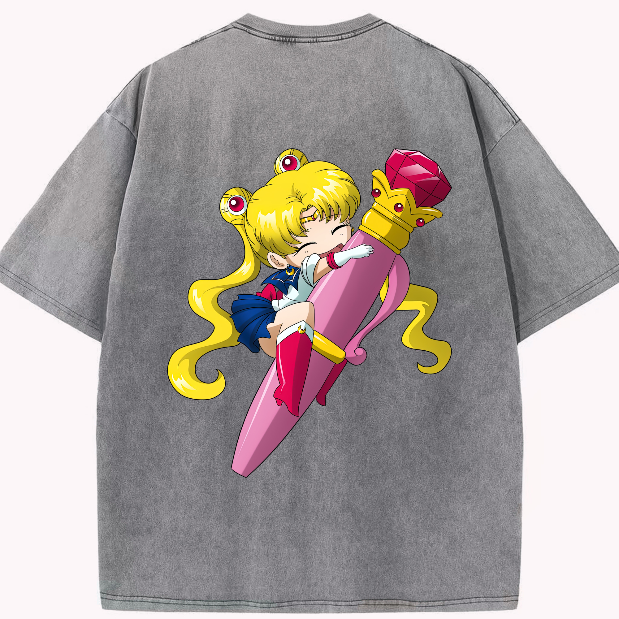 （画像用） 美少女戦士セーラームーン 月野 うさぎ つきの うさぎ Sailor Moon Tsukino Usagi 綿100% ヴィンテージ風 半袖Tシャツ（背面プリント）