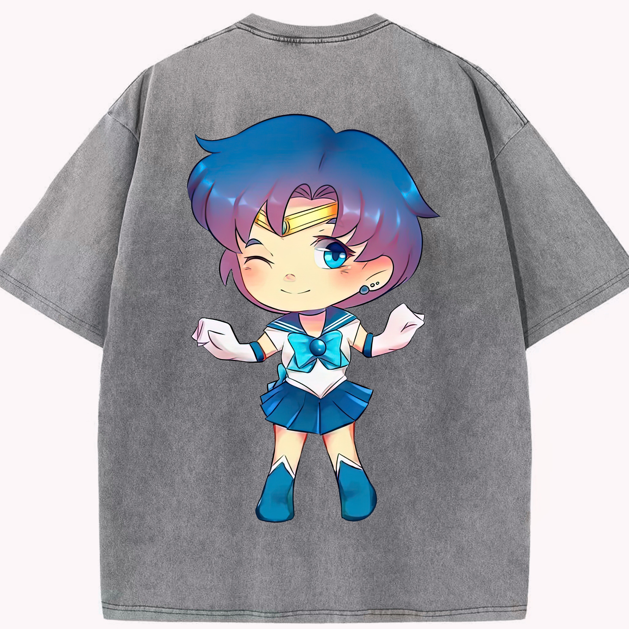 （画像用） 美少女戦士セーラームーン 水野 亜美 みずの あみ Sailor Moon Mizuno Ami 綿100% ヴィンテージ風 半袖Tシャツ（背面プリント）