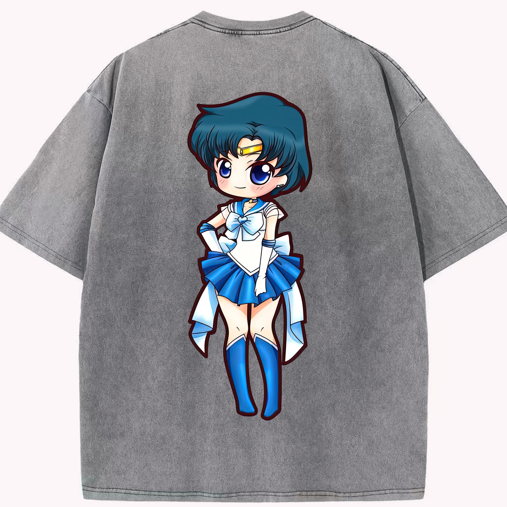 （画像用） 美少女戦士セーラームーン 水野 亜美 みずの あみ Sailor Moon Mizuno Ami 綿100% ヴィンテージ風 半袖Tシャツ（背面プリント）