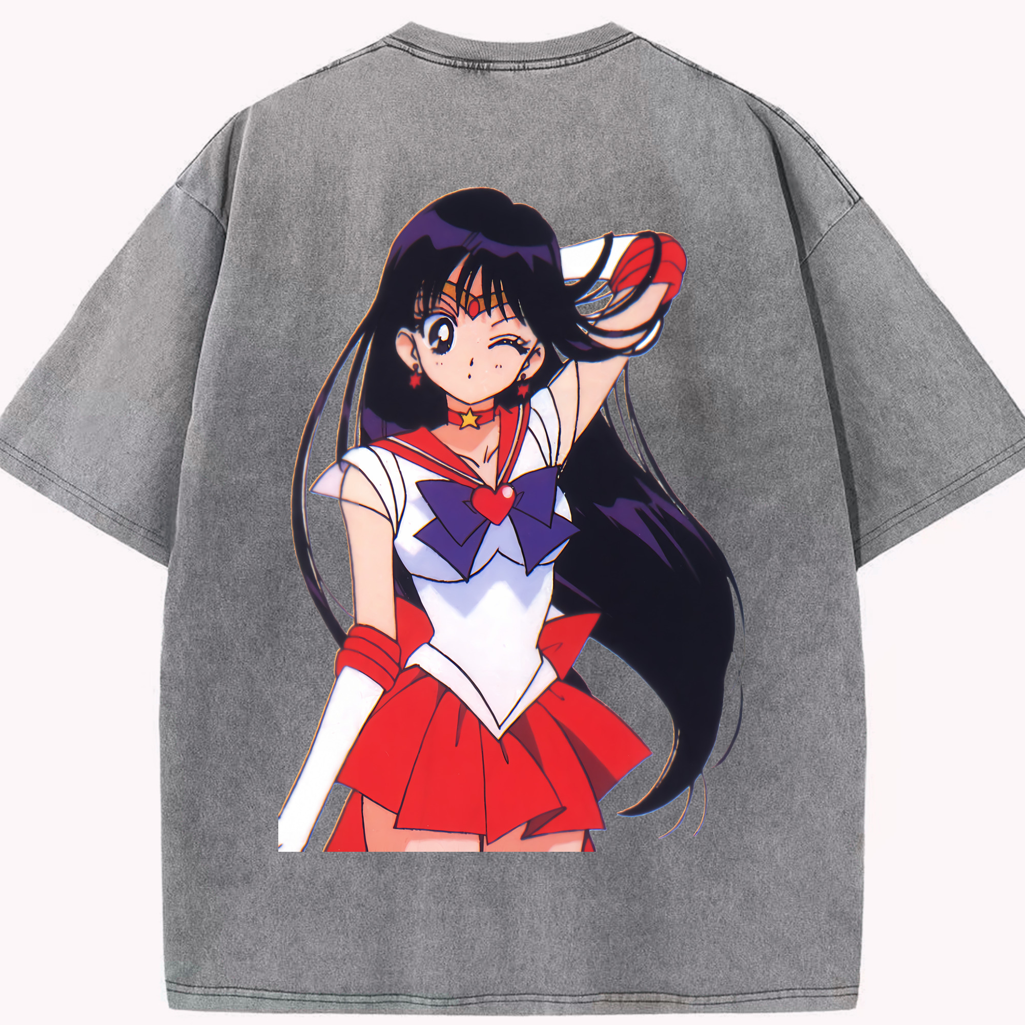 （画像用） 美少女戦士セーラームーン 火野レイ ひの レイ Sailor Moon Hino Rei （セーラーマーズ,Sailor Mars） 綿100% ヴィンテージ風 半袖Tシャツ（背面プリント）