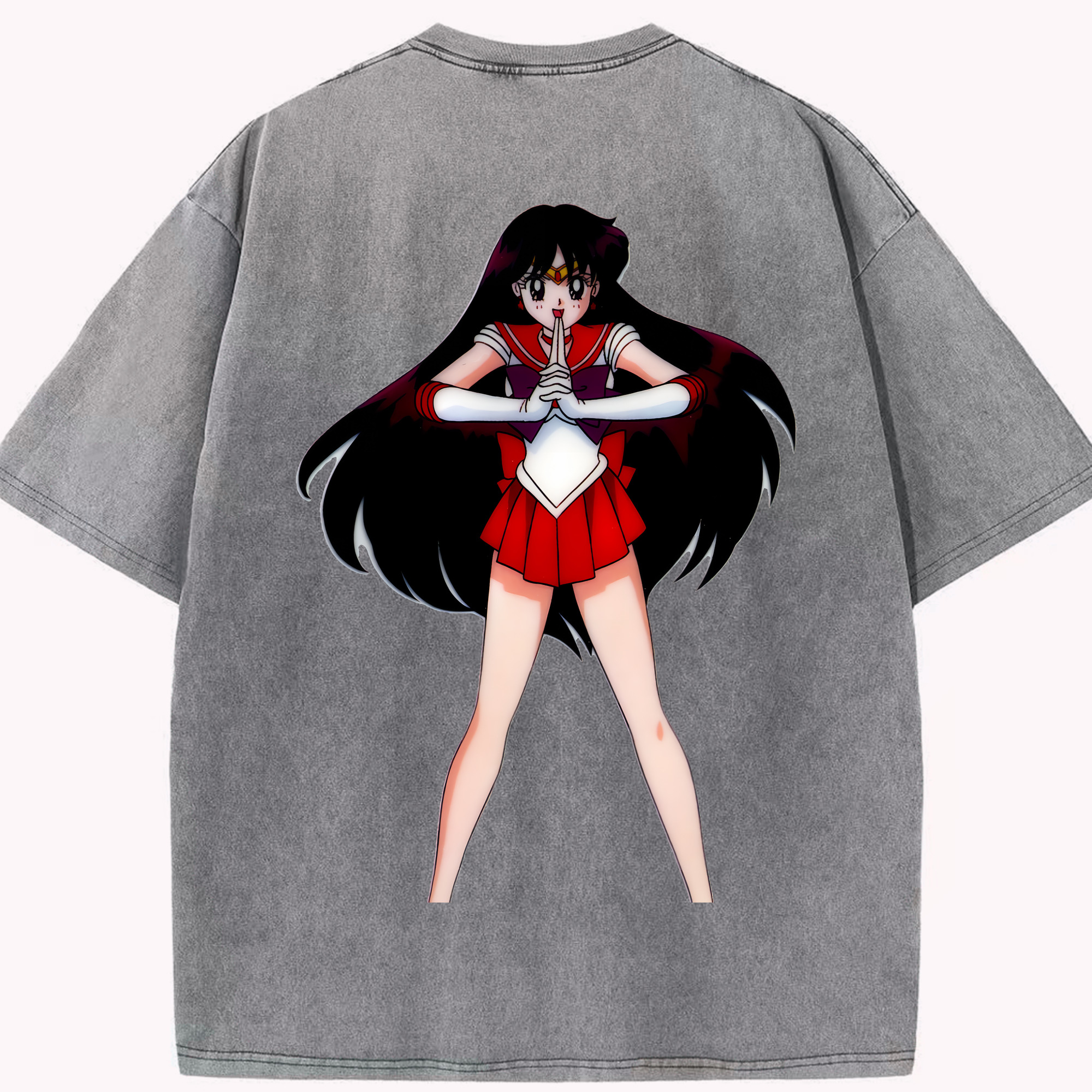 （画像用） 美少女戦士セーラームーン 火野レイ ひの レイ Sailor Moon Hino Rei （セーラーマーズ,Sailor Mars） 綿100% ヴィンテージ風 半袖Tシャツ（背面プリント）
