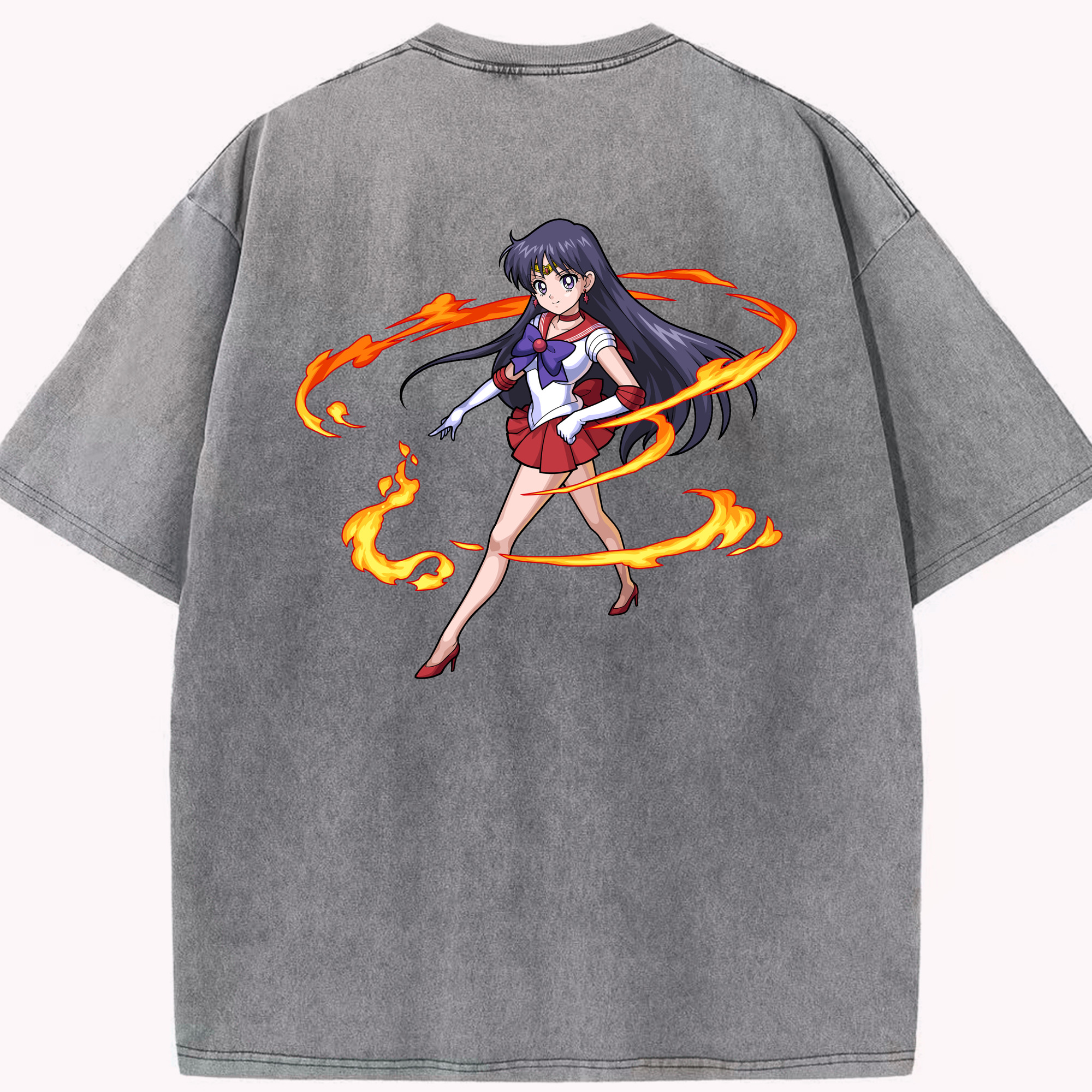 （画像用） 美少女戦士セーラームーン 火野レイ ひの レイ Sailor Moon Hino Rei （セーラーマーズ,Sailor Mars） 綿100% ヴィンテージ風 半袖Tシャツ（背面プリント）