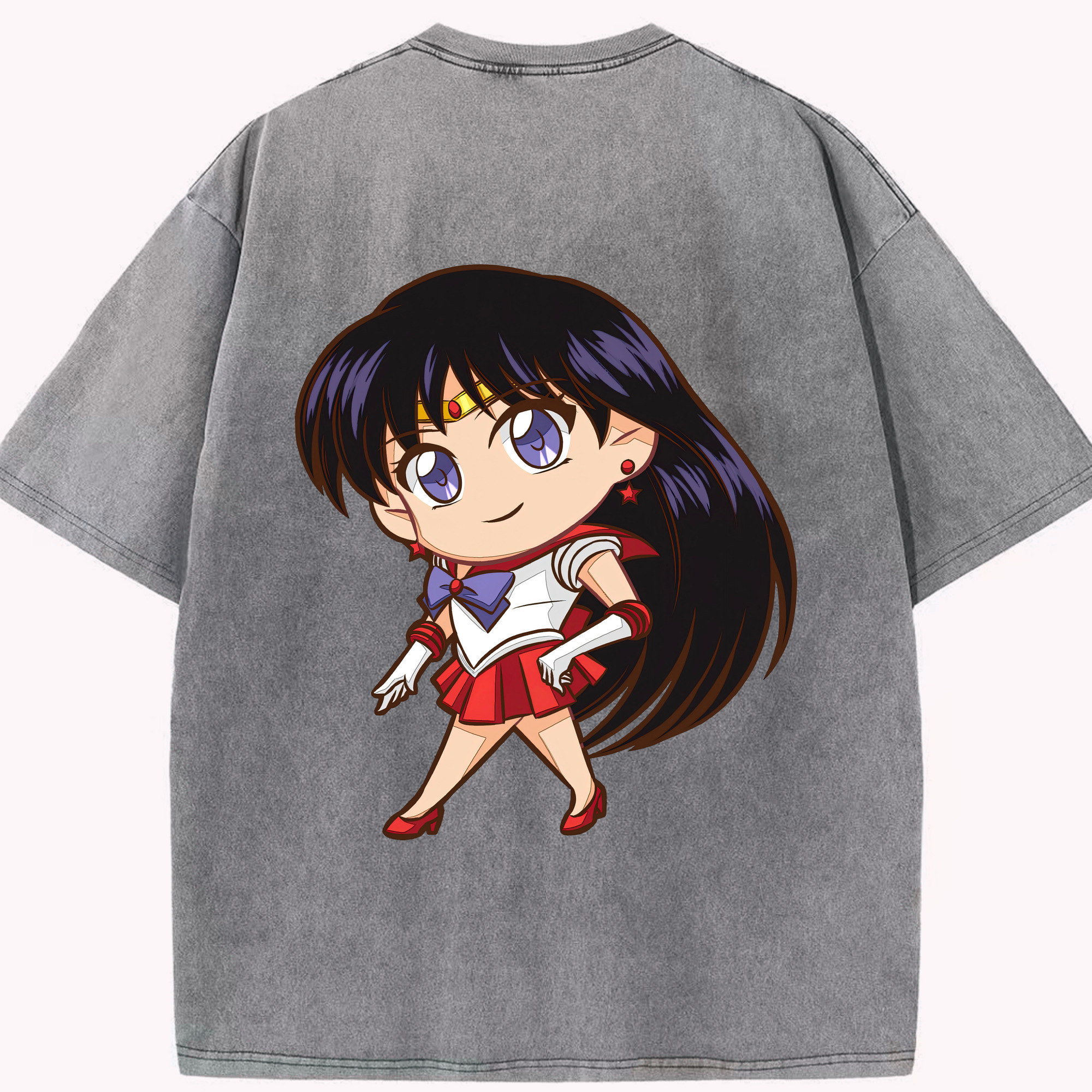 （画像用） 美少女戦士セーラームーン 火野レイ ひの レイ Sailor Moon Hino Rei （セーラーマーズ,Sailor Mars） 綿100% ヴィンテージ風 半袖Tシャツ（背面プリント）