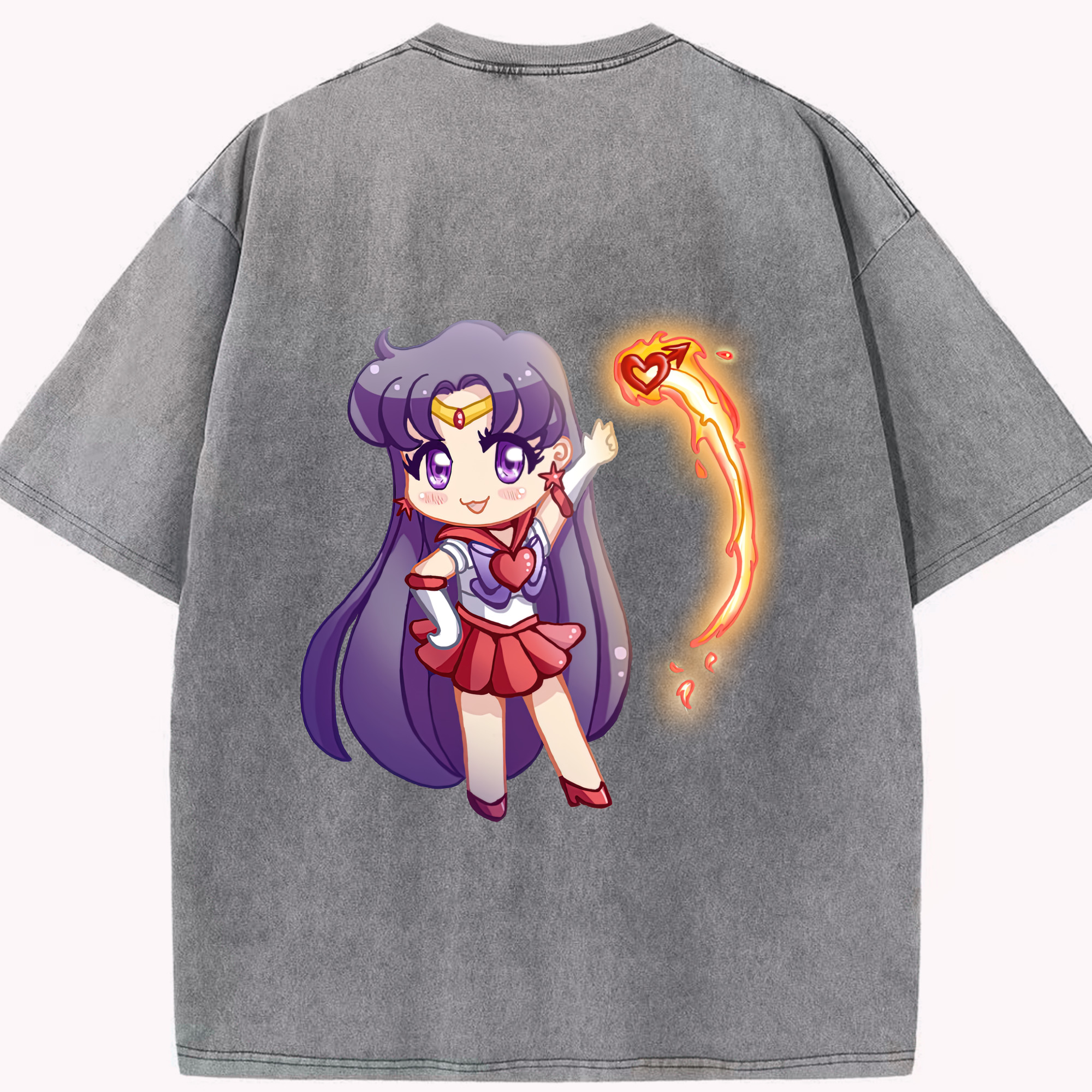 （画像用） 美少女戦士セーラームーン 火野レイ ひの レイ Sailor Moon Hino Rei （セーラーマーズ,Sailor Mars） 綿100% ヴィンテージ風 半袖Tシャツ（背面プリント）