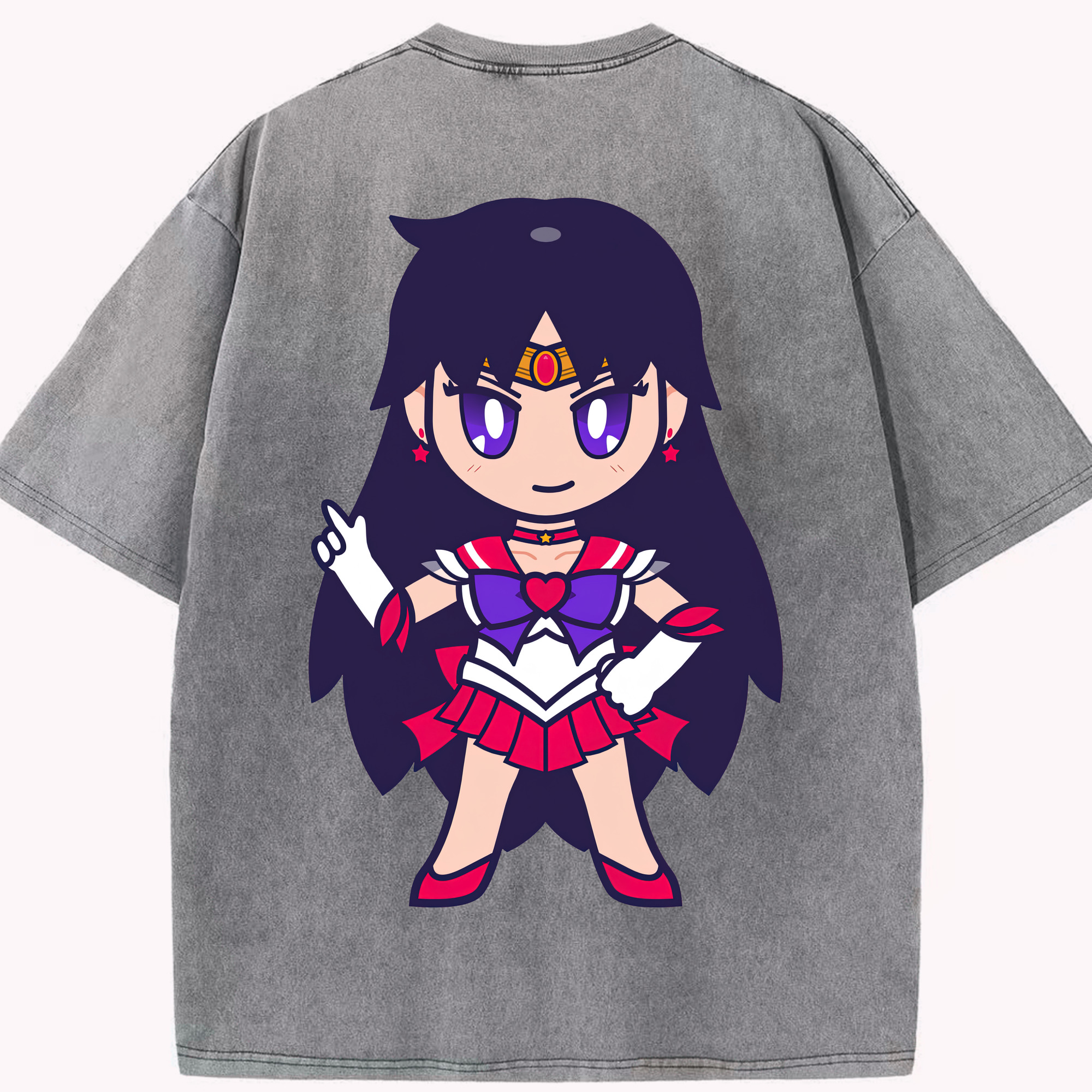 （画像用） 美少女戦士セーラームーン 火野レイ ひの レイ Sailor Moon Hino Rei （セーラーマーズ,Sailor Mars） 綿100% ヴィンテージ風 半袖Tシャツ（背面プリント）