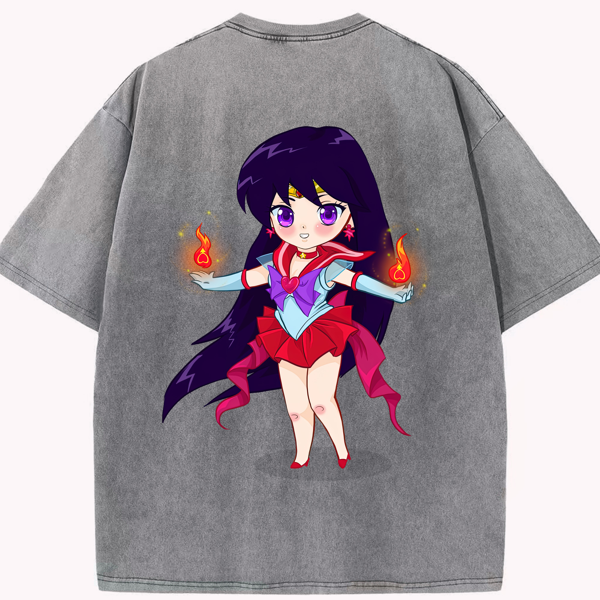 （画像用） 美少女戦士セーラームーン 火野レイ ひの レイ Sailor Moon Hino Rei （セーラーマーズ,Sailor Mars） 綿100% ヴィンテージ風 半袖Tシャツ（背面プリント）