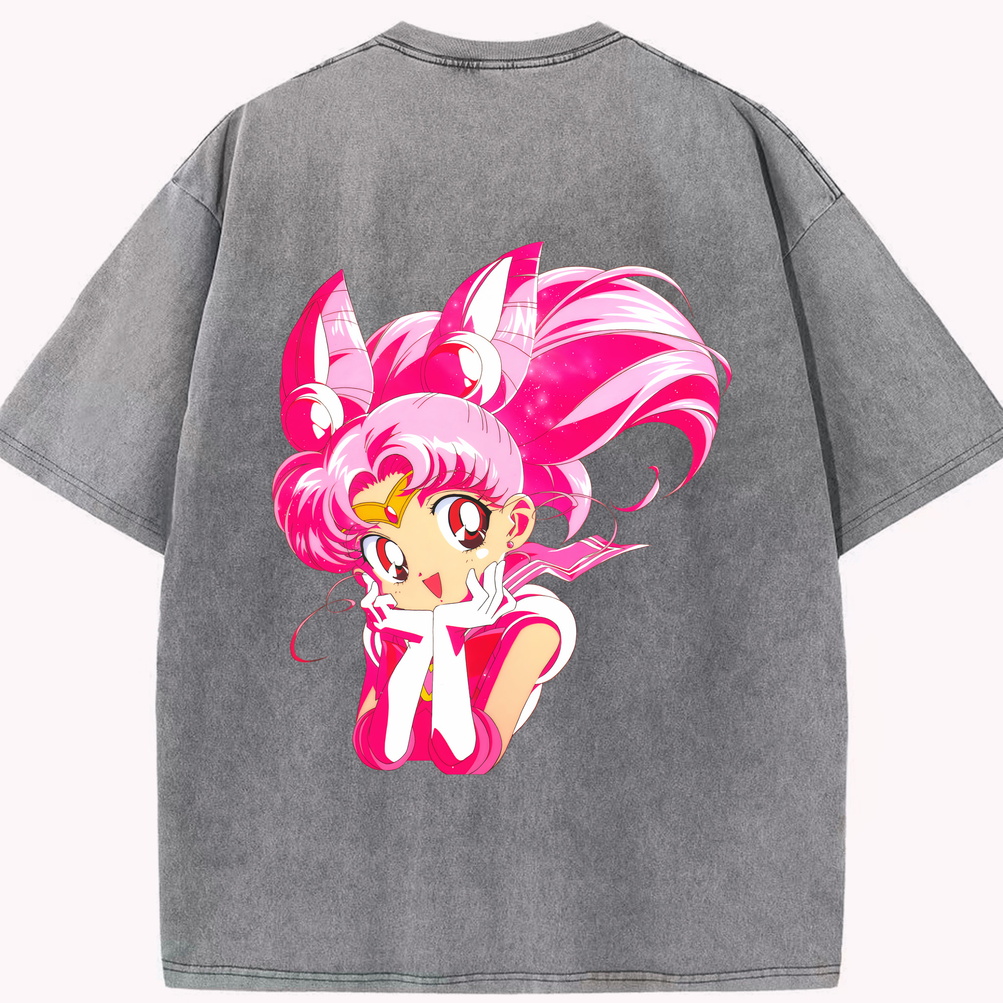 （画像用） 美少女戦士セーラームーン ちびうさ Sailor Moon Chibiusa Tsukino Usagi Small Lady Serenity 綿100% ヴィンテージ風 半袖Tシャツ（背面プリント）