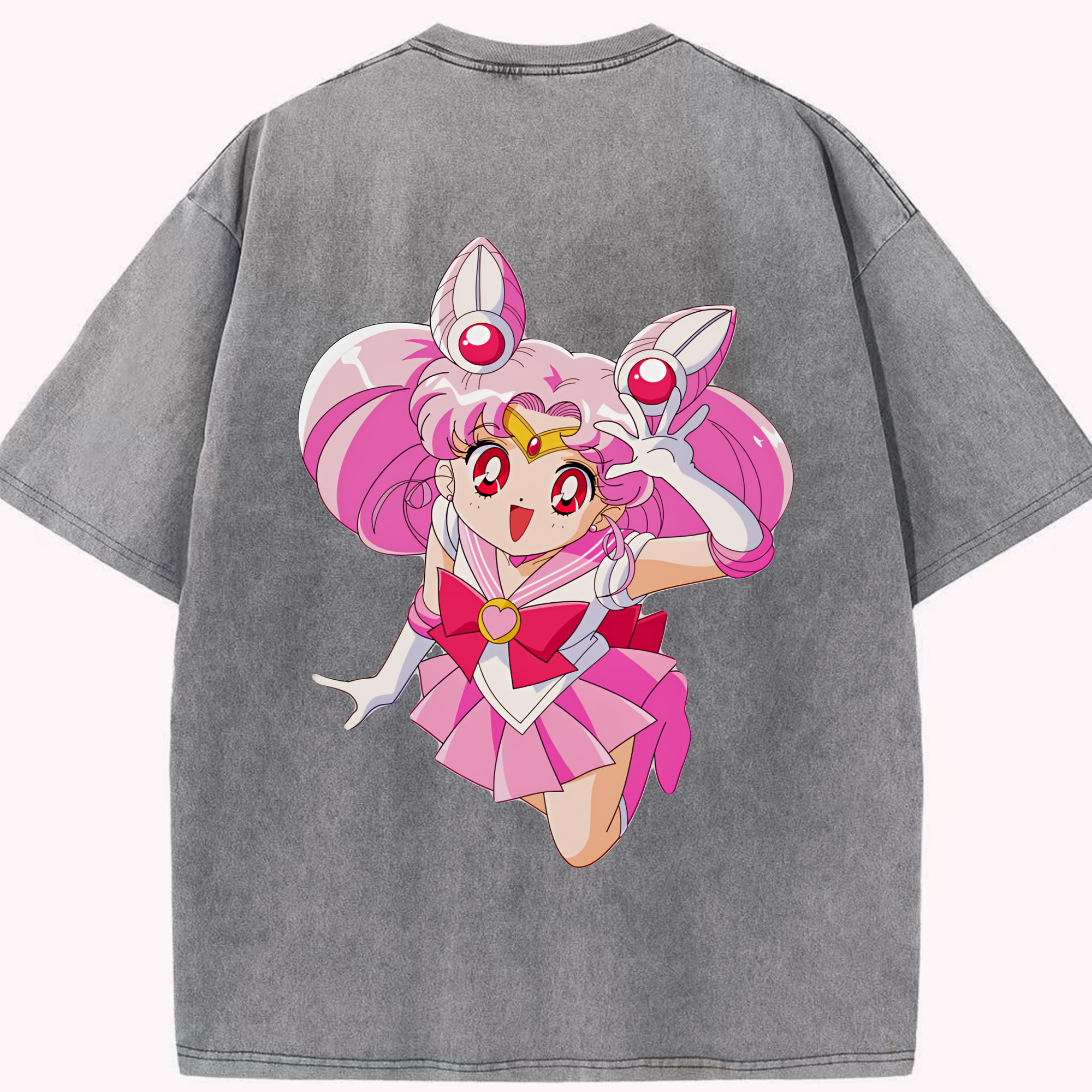（画像用） 美少女戦士セーラームーン ちびうさ Sailor Moon Chibiusa Tsukino Usagi Small Lady Serenity 綿100% ヴィンテージ風 半袖Tシャツ（背面プリント）