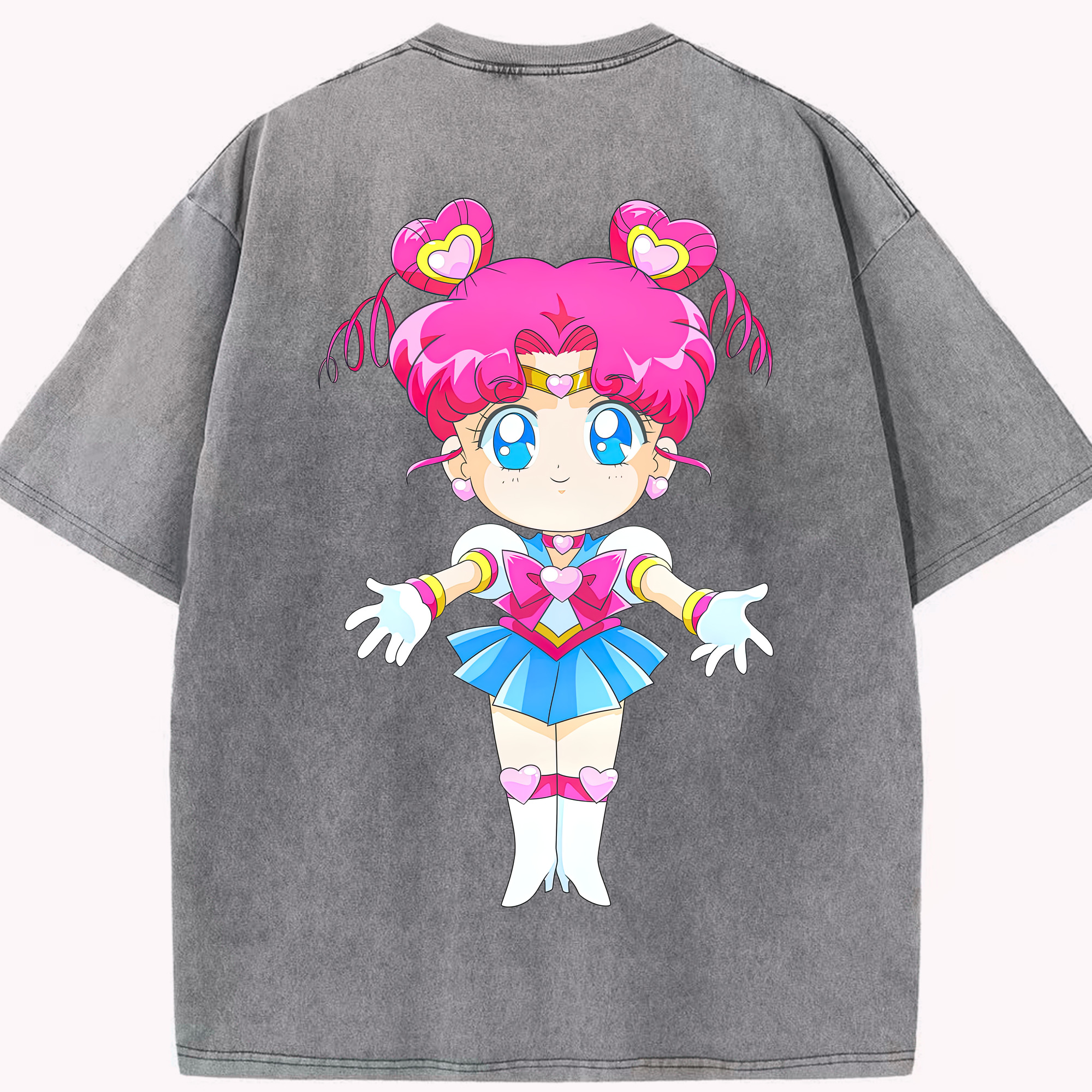 （画像用） 美少女戦士セーラームーン ちびうさ Sailor Moon Chibiusa Tsukino Usagi Small Lady Serenity 綿100% ヴィンテージ風 半袖Tシャツ（背面プリント）