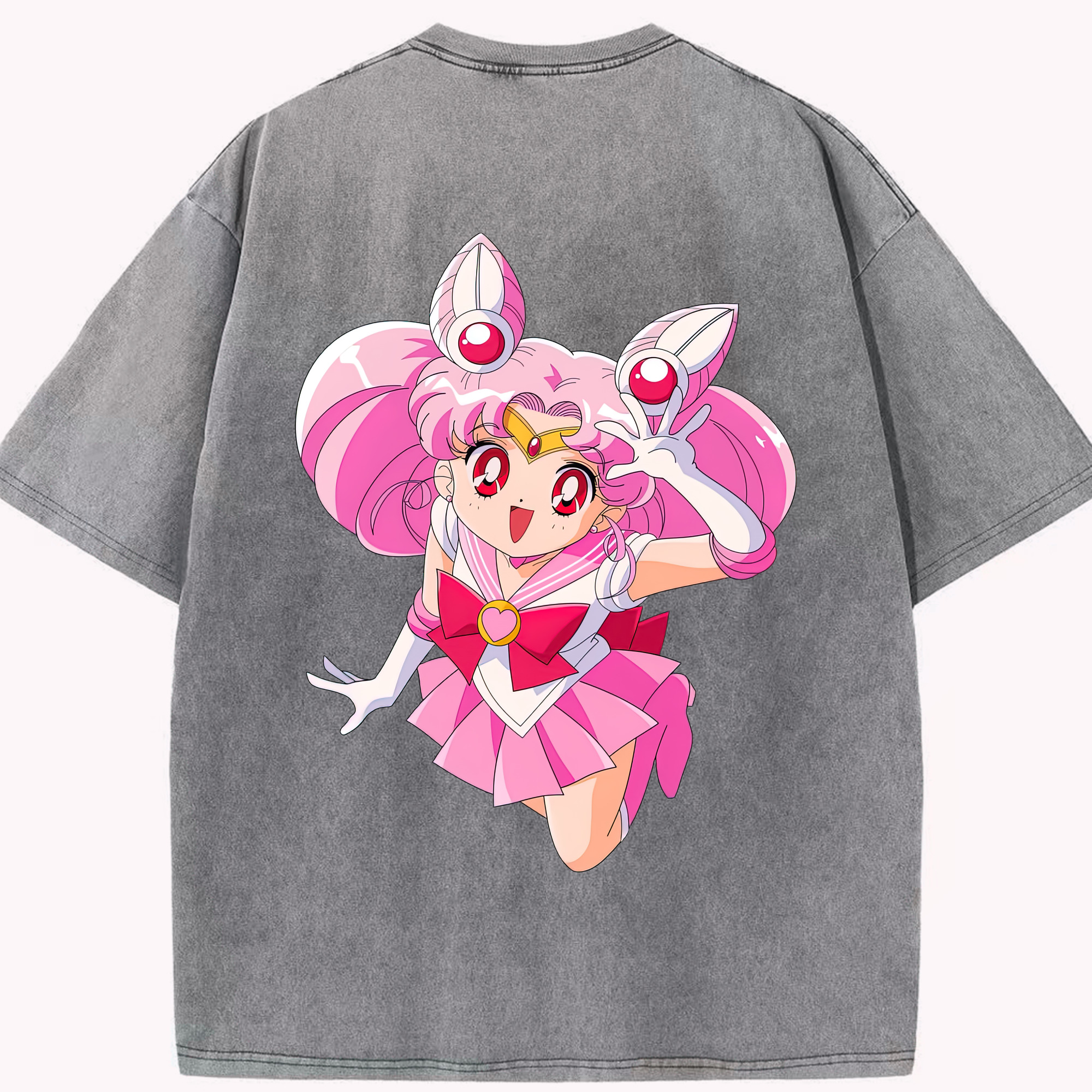 （画像用） 美少女戦士セーラームーン ちびうさ Sailor Moon Chibiusa Tsukino Usagi Small Lady Serenity 綿100% ヴィンテージ風 半袖Tシャツ（背面プリント）