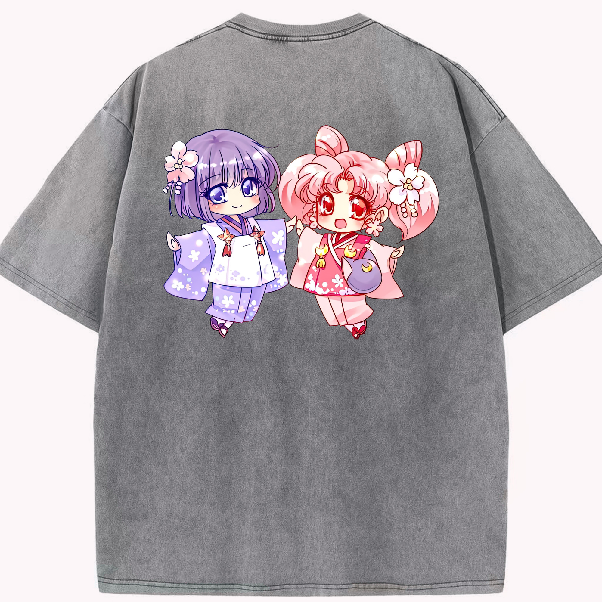 （画像用） 美少女戦士セーラームーン ちびうさ Sailor Moon Chibiusa Tsukino Usagi Small Lady Serenity 綿100% ヴィンテージ風 半袖Tシャツ（背面プリント）