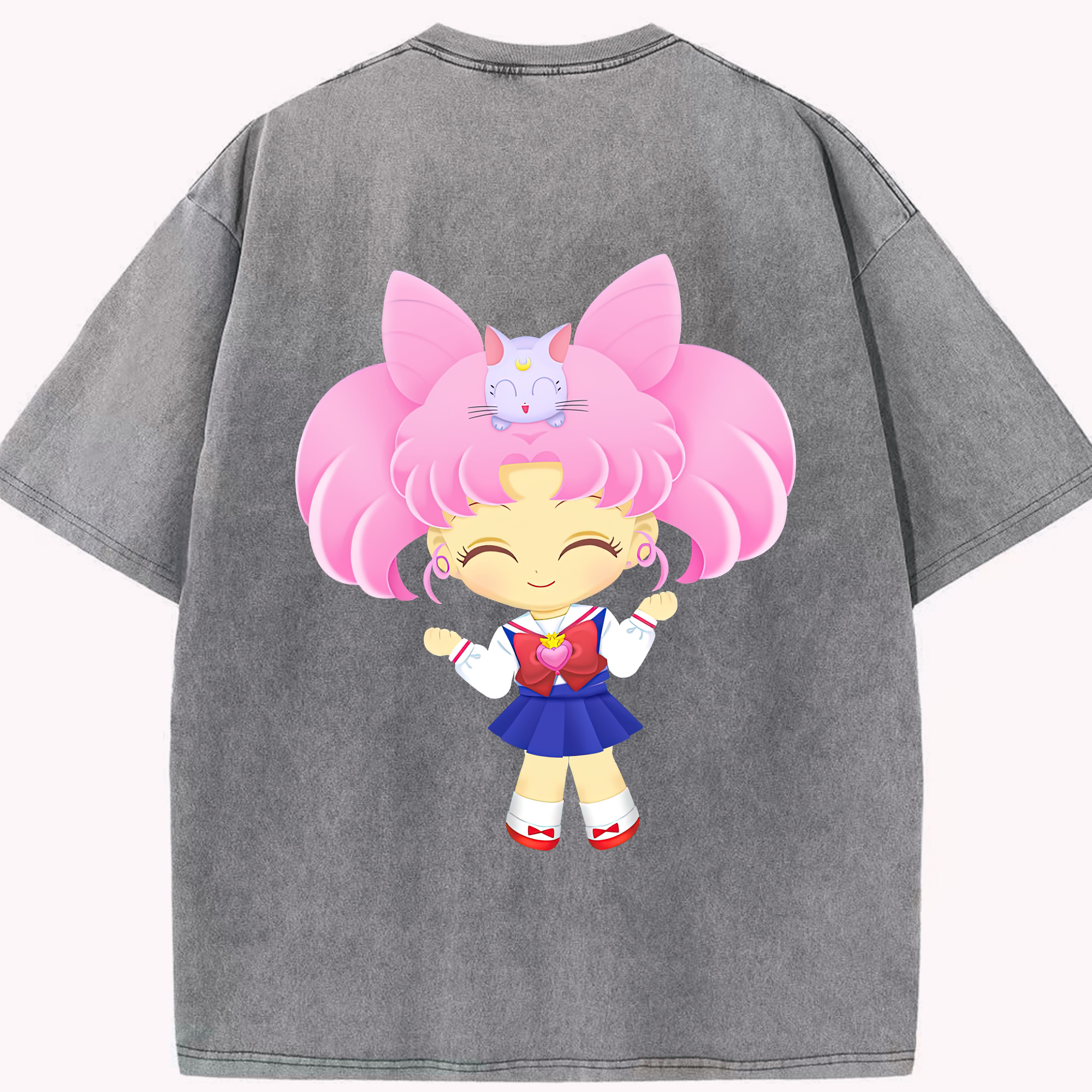 （画像用） 美少女戦士セーラームーン ちびうさ Sailor Moon Chibiusa Tsukino Usagi Small Lady Serenity 綿100% ヴィンテージ風 半袖Tシャツ（背面プリント）
