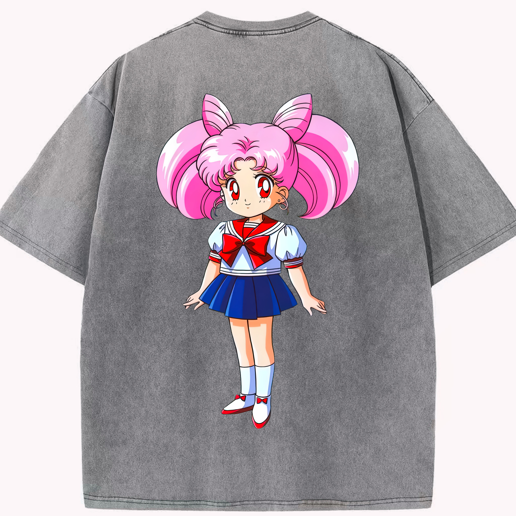 （画像用） 美少女戦士セーラームーン ちびうさ Sailor Moon Chibiusa Tsukino Usagi Small Lady Serenity 綿100% ヴィンテージ風 半袖Tシャツ（背面プリント）