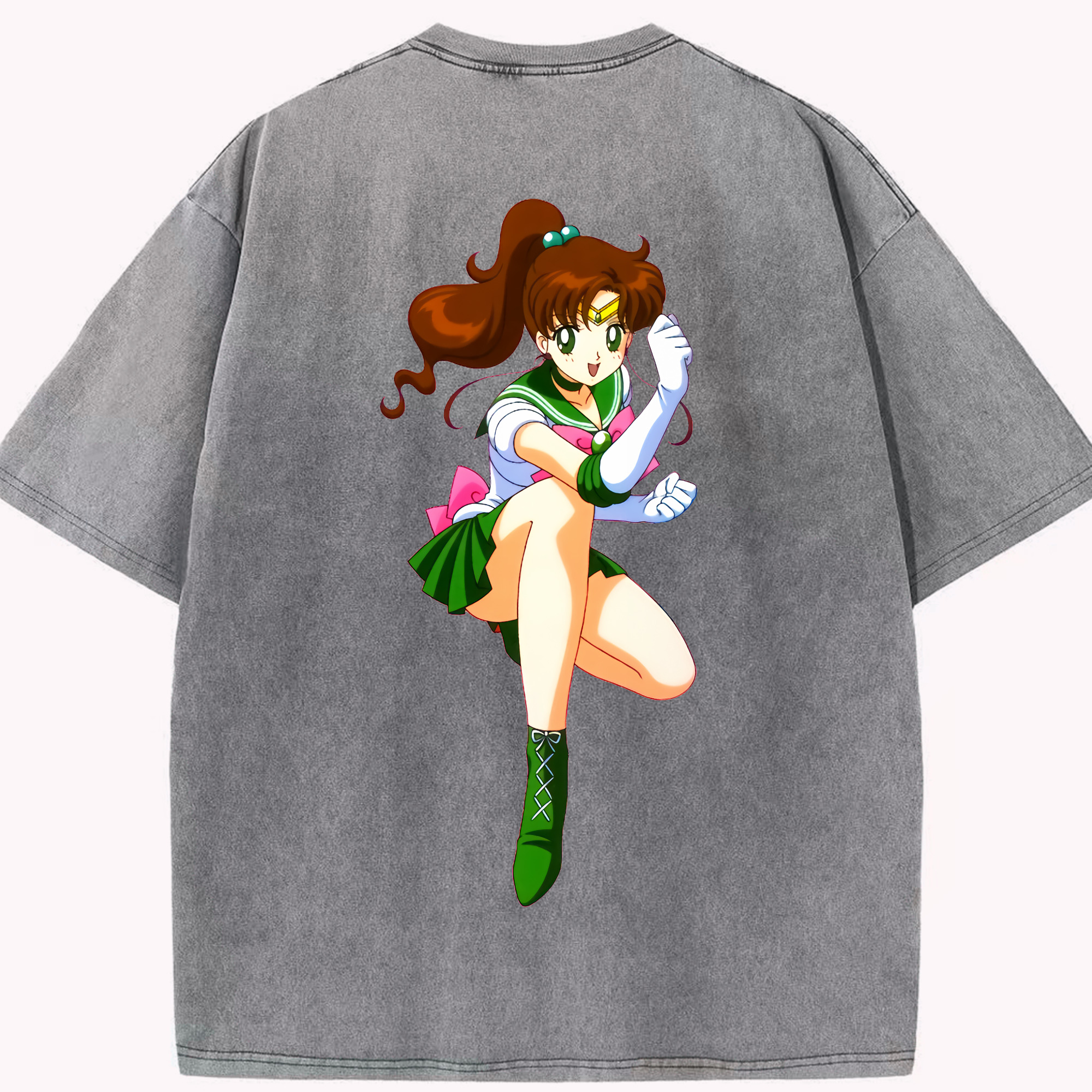 （画像用） 美少女戦士セーラームーン 木野 まこと きの まこと Sailor Moon Kino Makoto （セーラージュピター；Sailor Jupiter） 綿100% ヴィンテージ風 半袖Tシャツ（背面プリント）