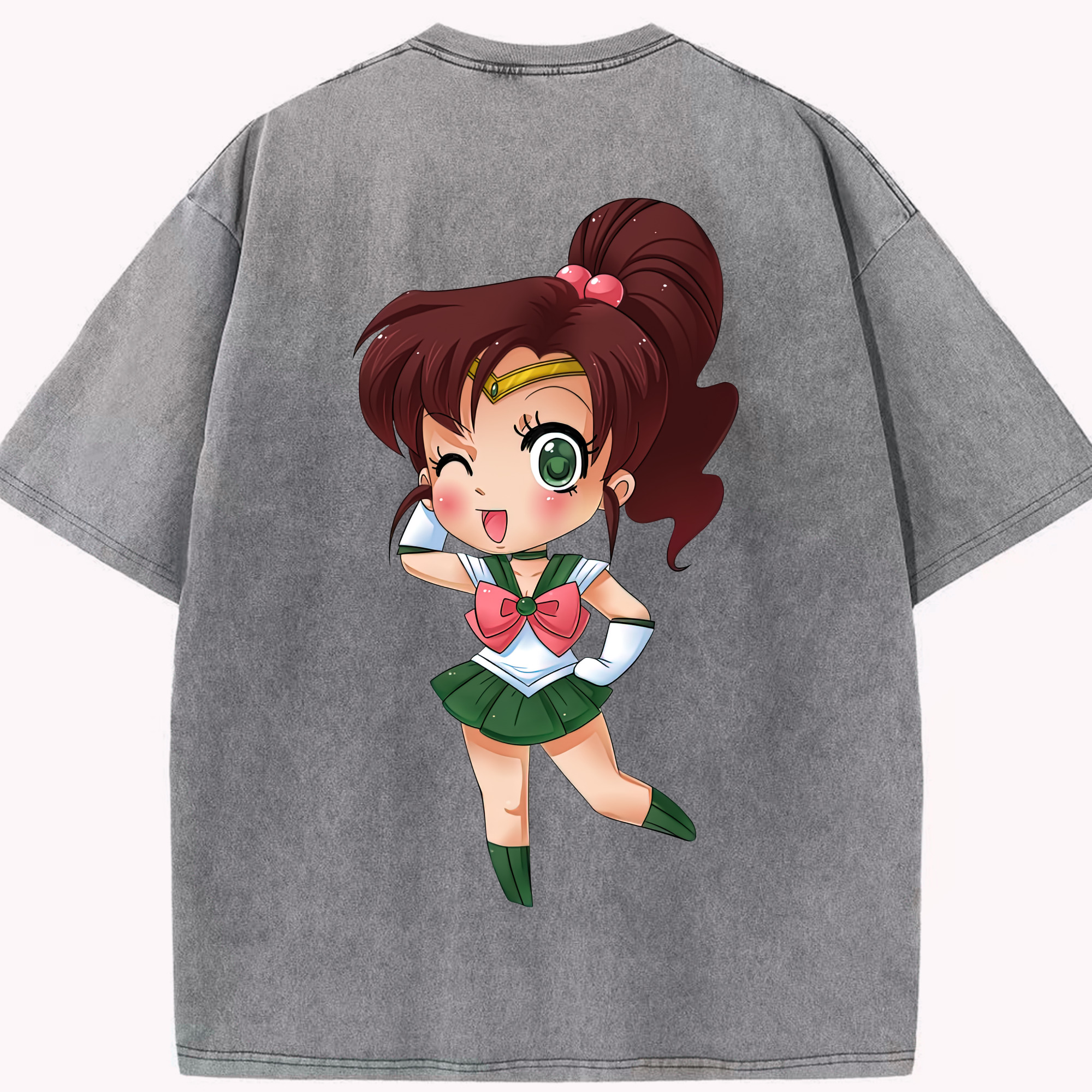 （画像用） 美少女戦士セーラームーン 木野 まこと きの まこと Sailor Moon Kino Makoto （セーラージュピター；Sailor Jupiter） 綿100% ヴィンテージ風 半袖Tシャツ（背面プリント）