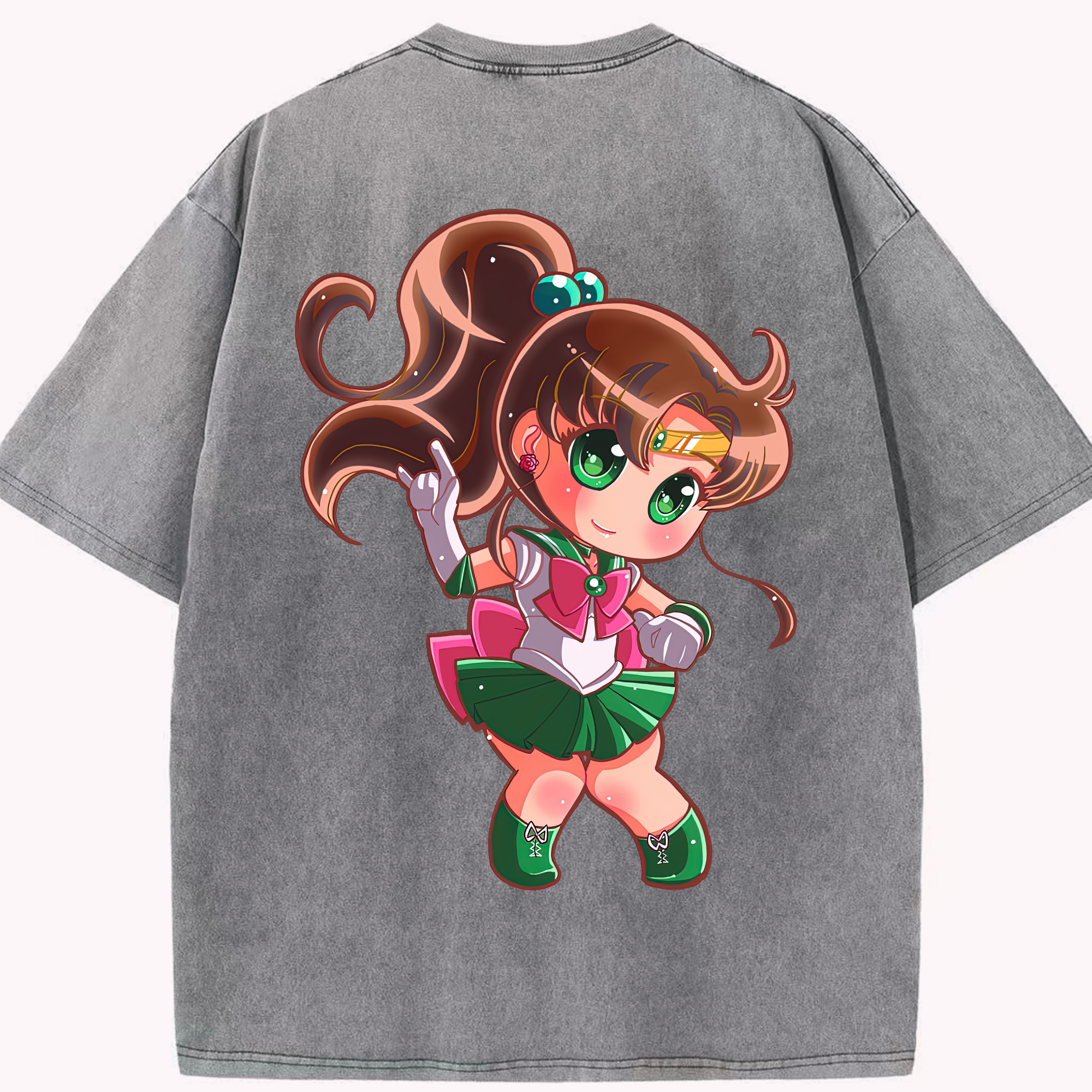 （画像用） 美少女戦士セーラームーン 木野 まこと きの まこと Sailor Moon Kino Makoto （セーラージュピター；Sailor Jupiter） 綿100% ヴィンテージ風 半袖Tシャツ（背面プリント）