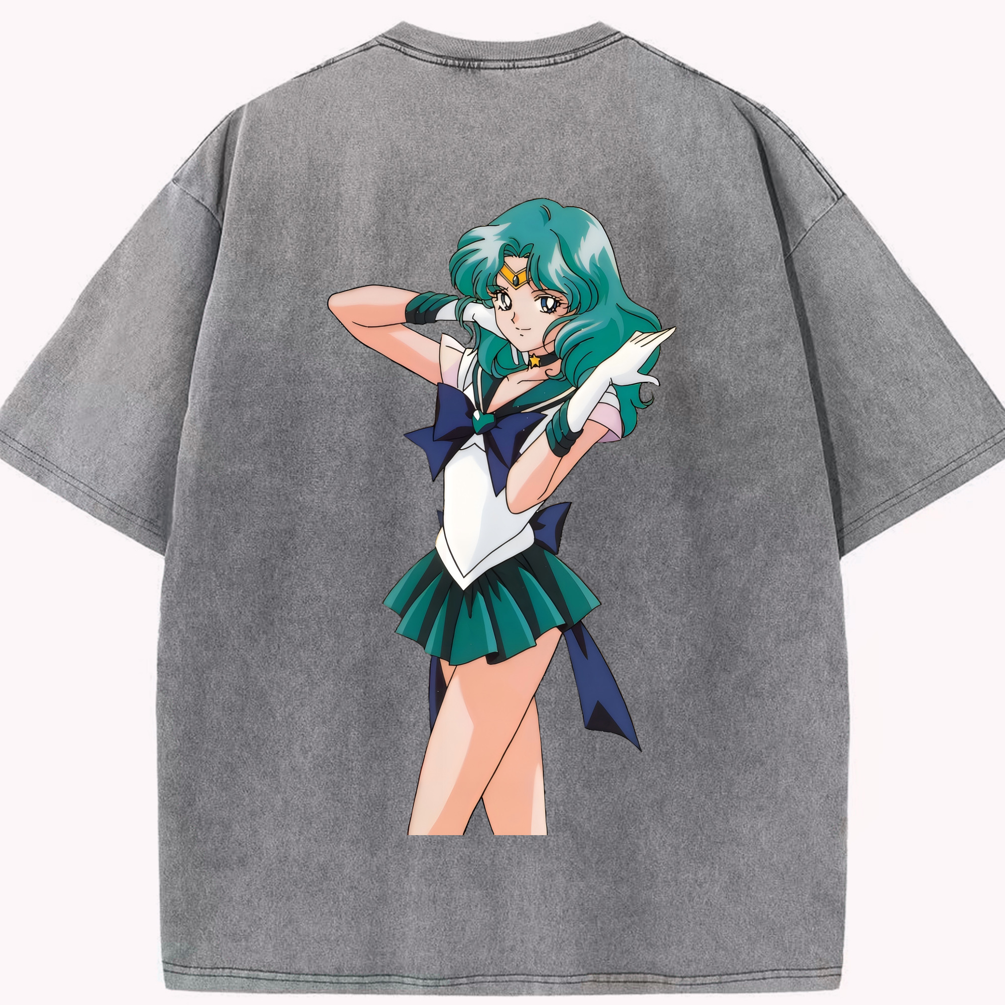 （画像用） 美少女戦士セーラームーン 海王 みちる（かいおう みちる） Sailor Moon Kaiou Michiru 綿100% ヴィンテージ風 半袖Tシャツ（背面プリント）