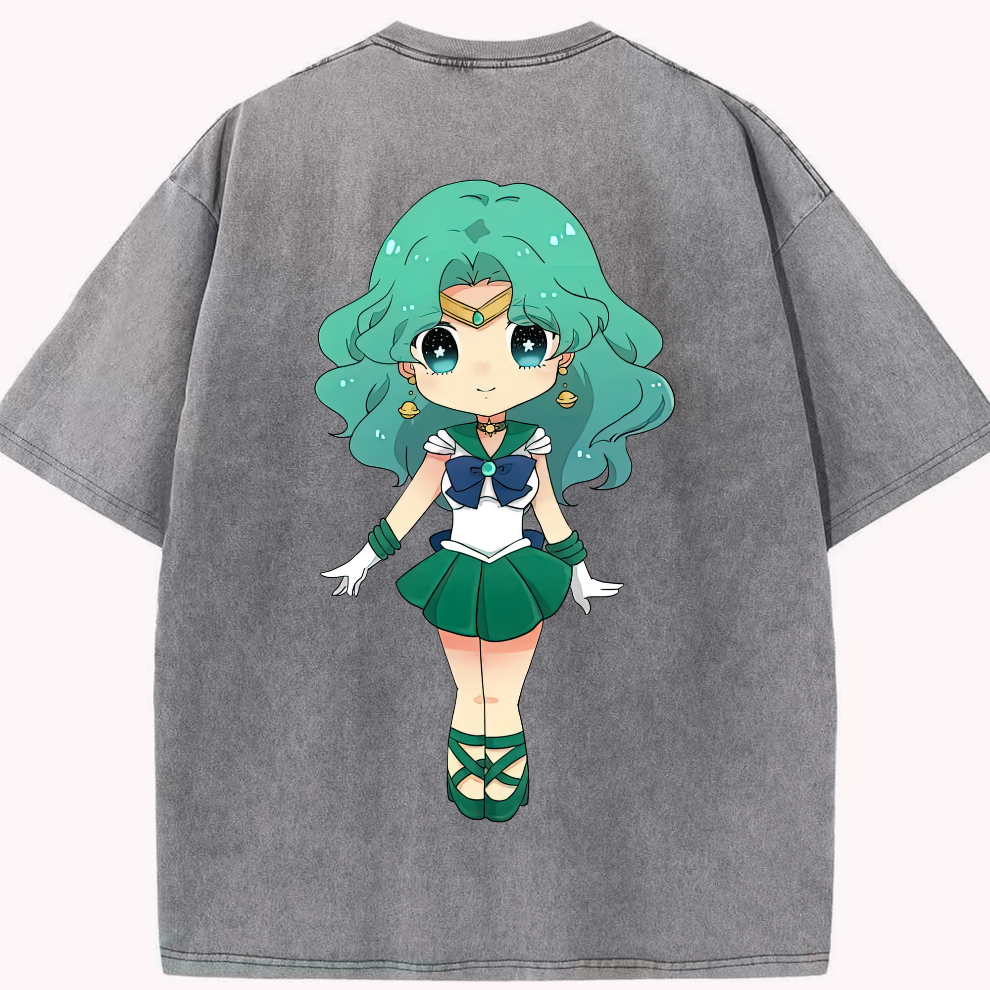 （画像用） 美少女戦士セーラームーン 海王 みちる（かいおう みちる） Sailor Moon Kaiou Michiru 綿100% ヴィンテージ風 半袖Tシャツ（背面プリント）