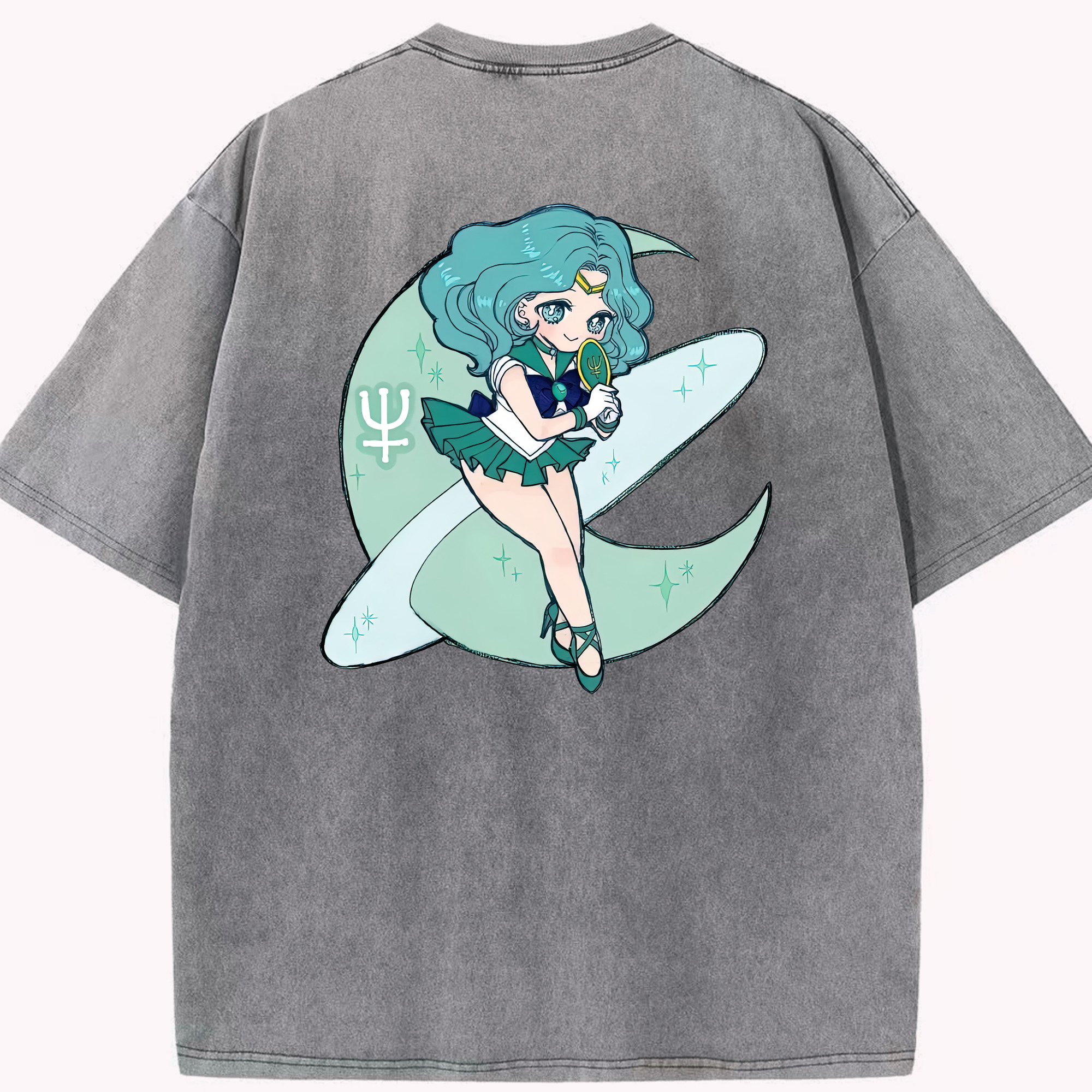 （画像用） 美少女戦士セーラームーン 海王 みちる（かいおう みちる） Sailor Moon Kaiou Michiru 綿100% ヴィンテージ風 半袖Tシャツ（背面プリント）