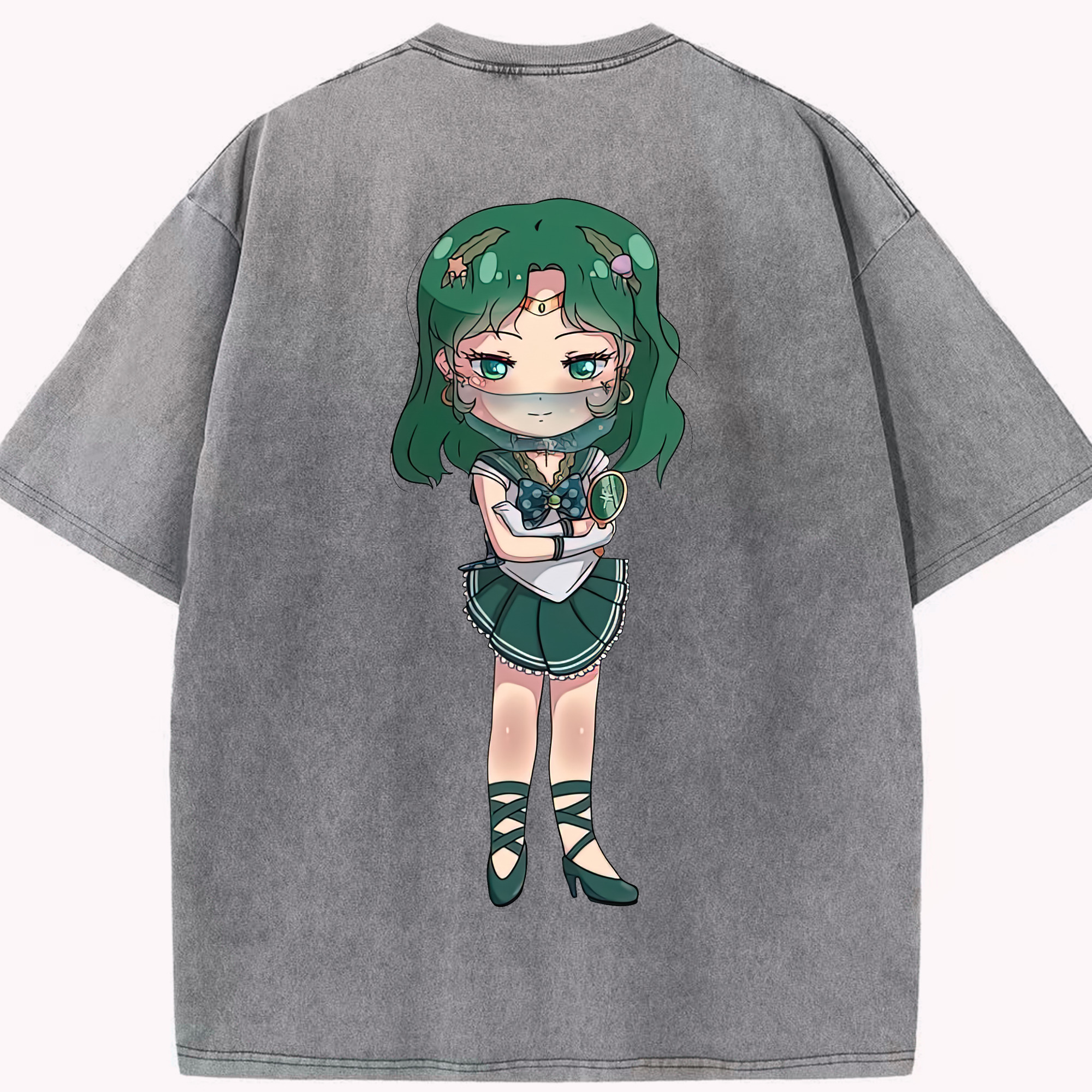 （画像用） 美少女戦士セーラームーン 海王 みちる（かいおう みちる） Sailor Moon Kaiou Michiru 綿100% ヴィンテージ風 半袖Tシャツ（背面プリント）