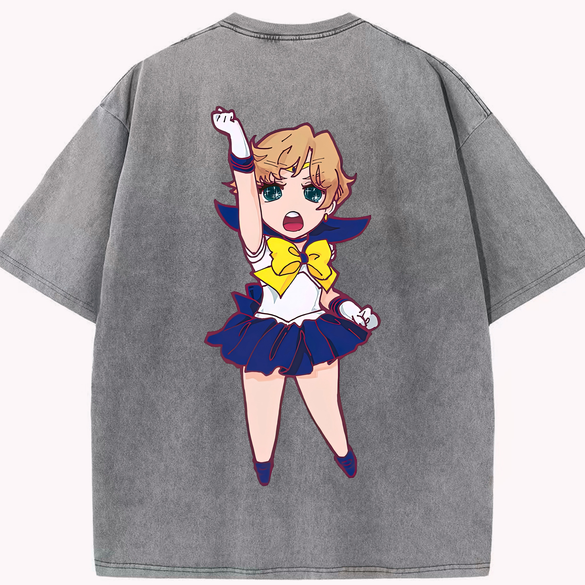 （画像用） 美少女戦士セーラームーン 天王はるか Sailor Moon Tenoh Haruka 綿100% ヴィンテージ風 半袖Tシャツ（背面プリント）
