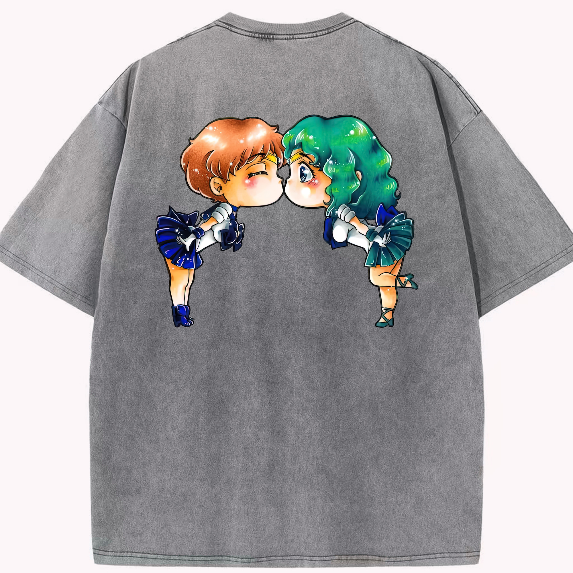 （画像用） 美少女戦士セーラームーン 天王はるか Sailor Moon Tenoh Haruka 綿100% ヴィンテージ風 半袖Tシャツ（背面プリント）