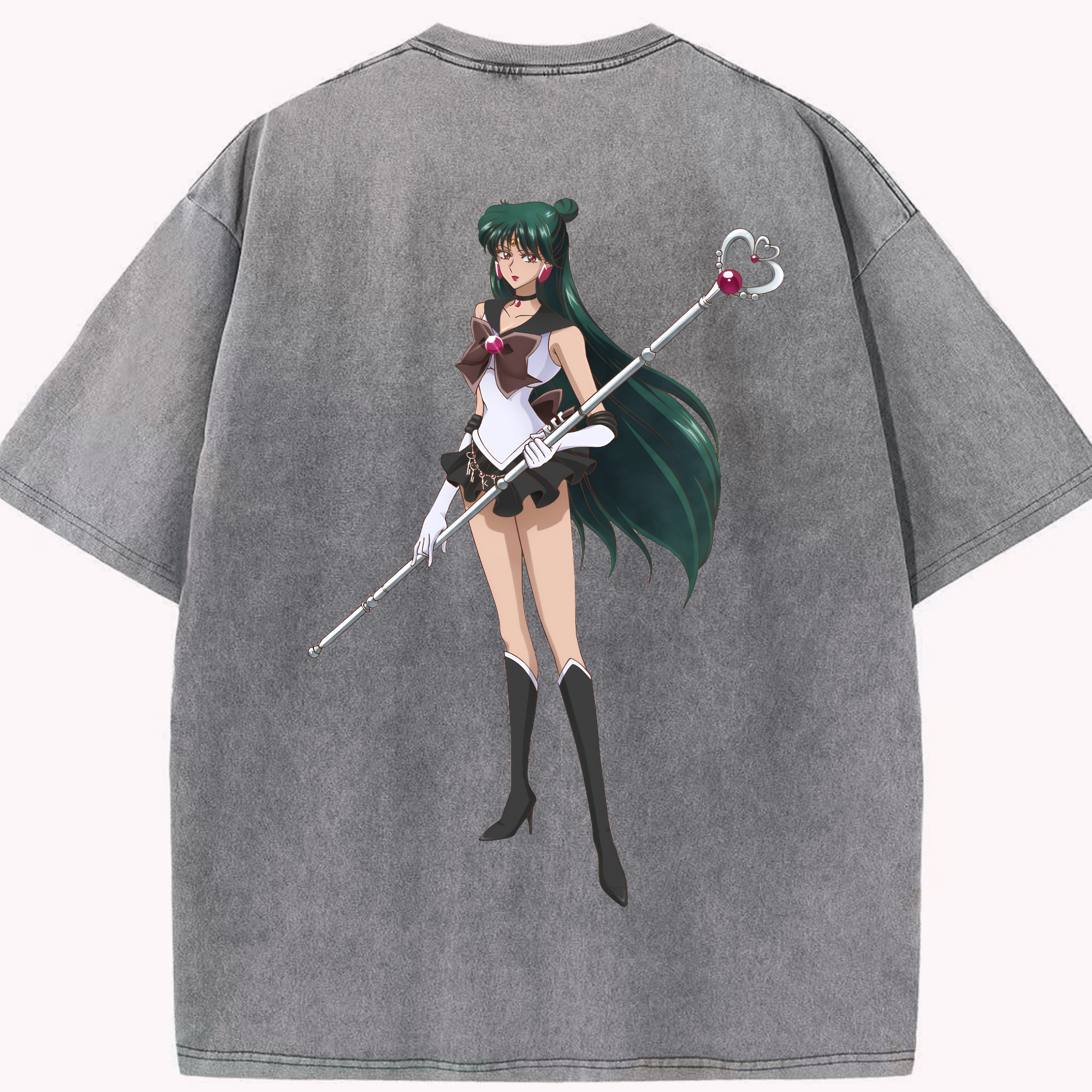 （画像用） 美少女戦士セーラームーン 冥王せつな Sailor Moon Meiou Setsuna 綿100% ヴィンテージ風 半袖Tシャツ（背面プリント）