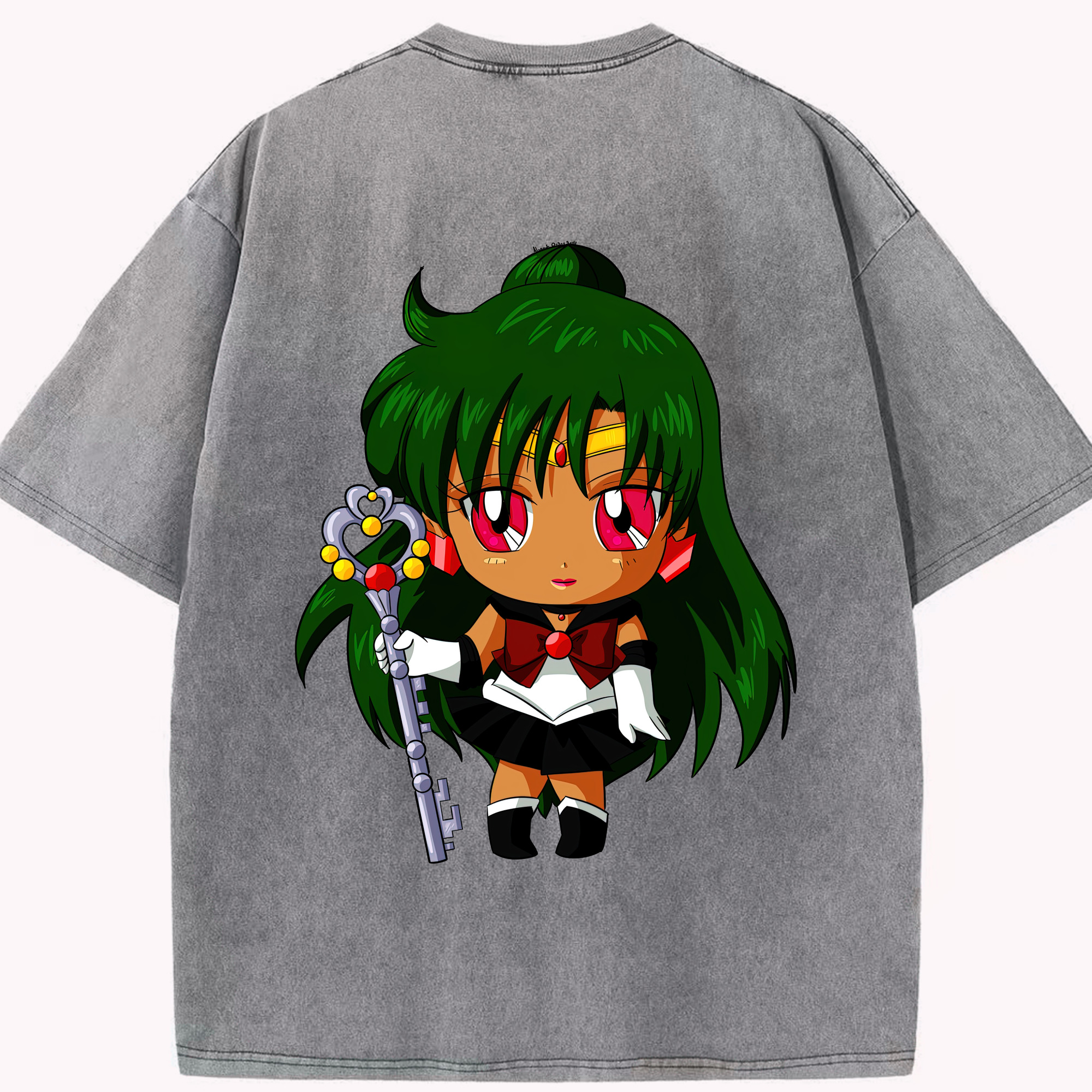 （画像用） 美少女戦士セーラームーン 冥王せつな Sailor Moon Meiou Setsuna 綿100% ヴィンテージ風 半袖Tシャツ（背面プリント）