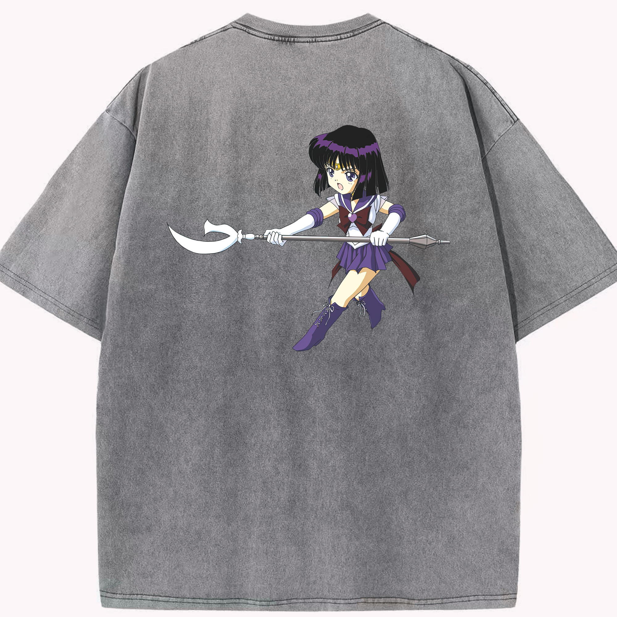 （画像用） 美少女戦士セーラームーン 土萠ほたる Sailor Moon Tomoe Hotaru （セーラーサターン；Sailor Saturn） 綿100% ヴィンテージ風 半袖Tシャツ（背面プリント）