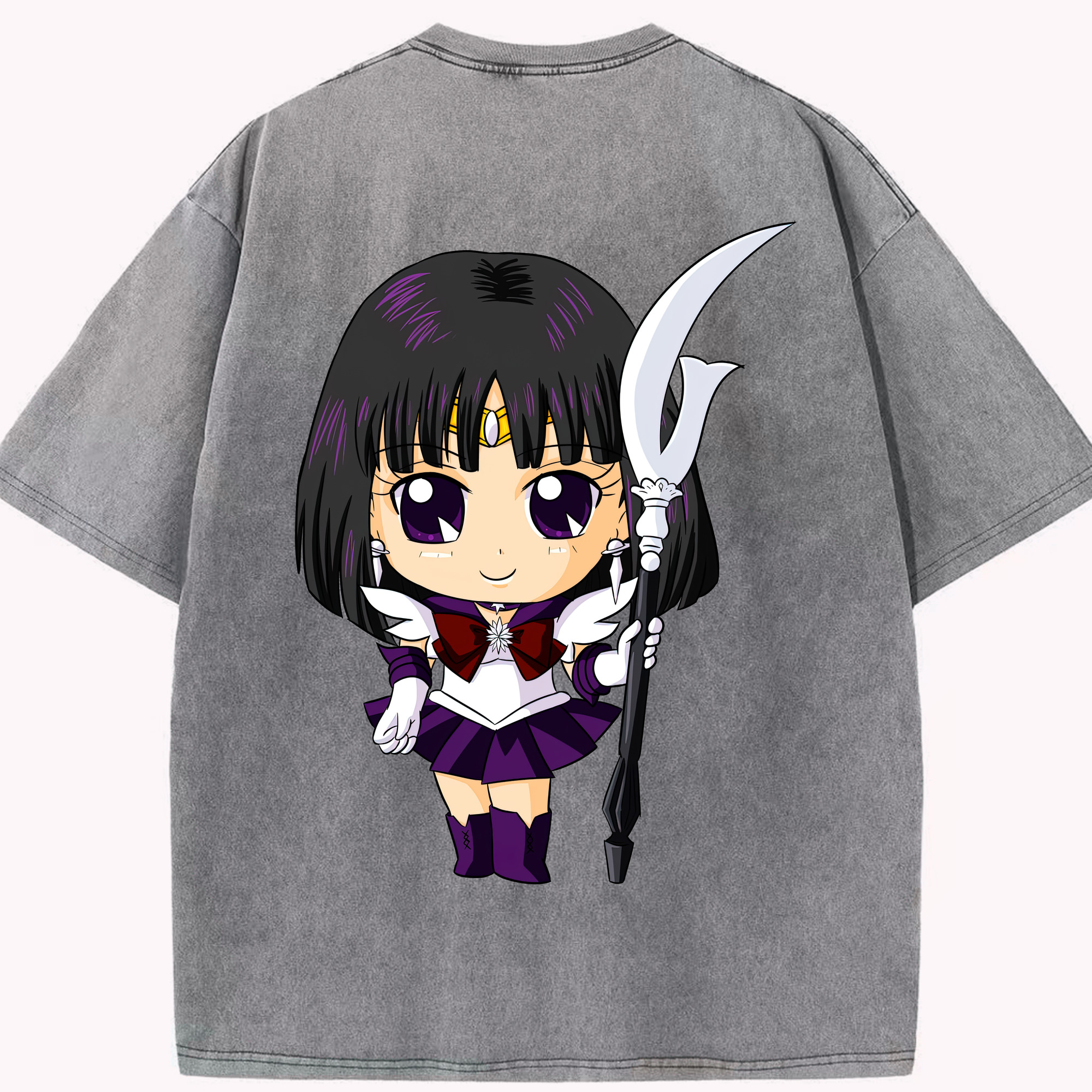 （画像用） 美少女戦士セーラームーン 土萠ほたる Sailor Moon Tomoe Hotaru （セーラーサターン；Sailor Saturn） 綿100% ヴィンテージ風 半袖Tシャツ（背面プリント）