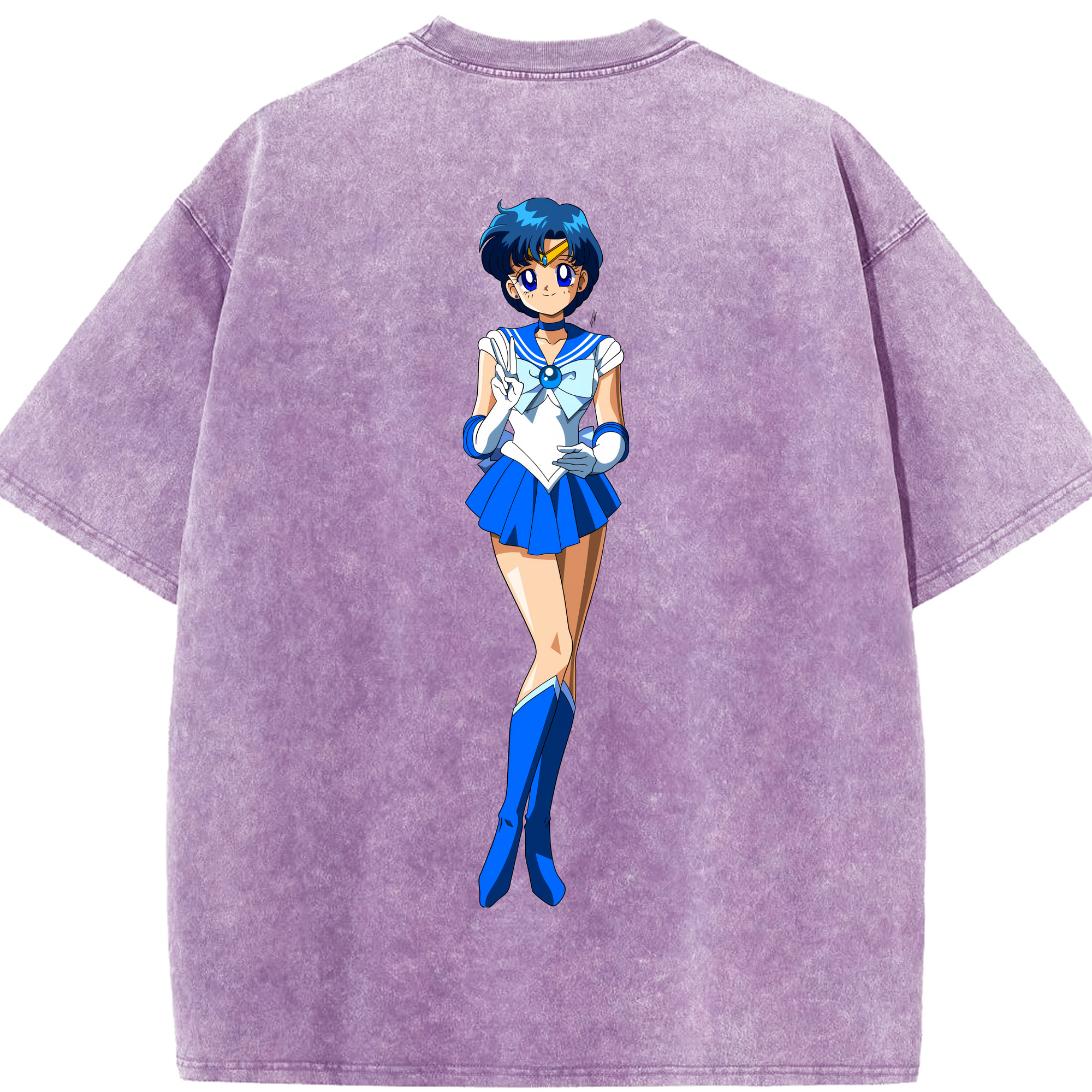 （画像用） 美少女戦士セーラームーン 水野 亜美 みずの あみ Sailor Moon Mizuno Ami 綿100% ヴィンテージ風 半袖Tシャツ（背面プリント）