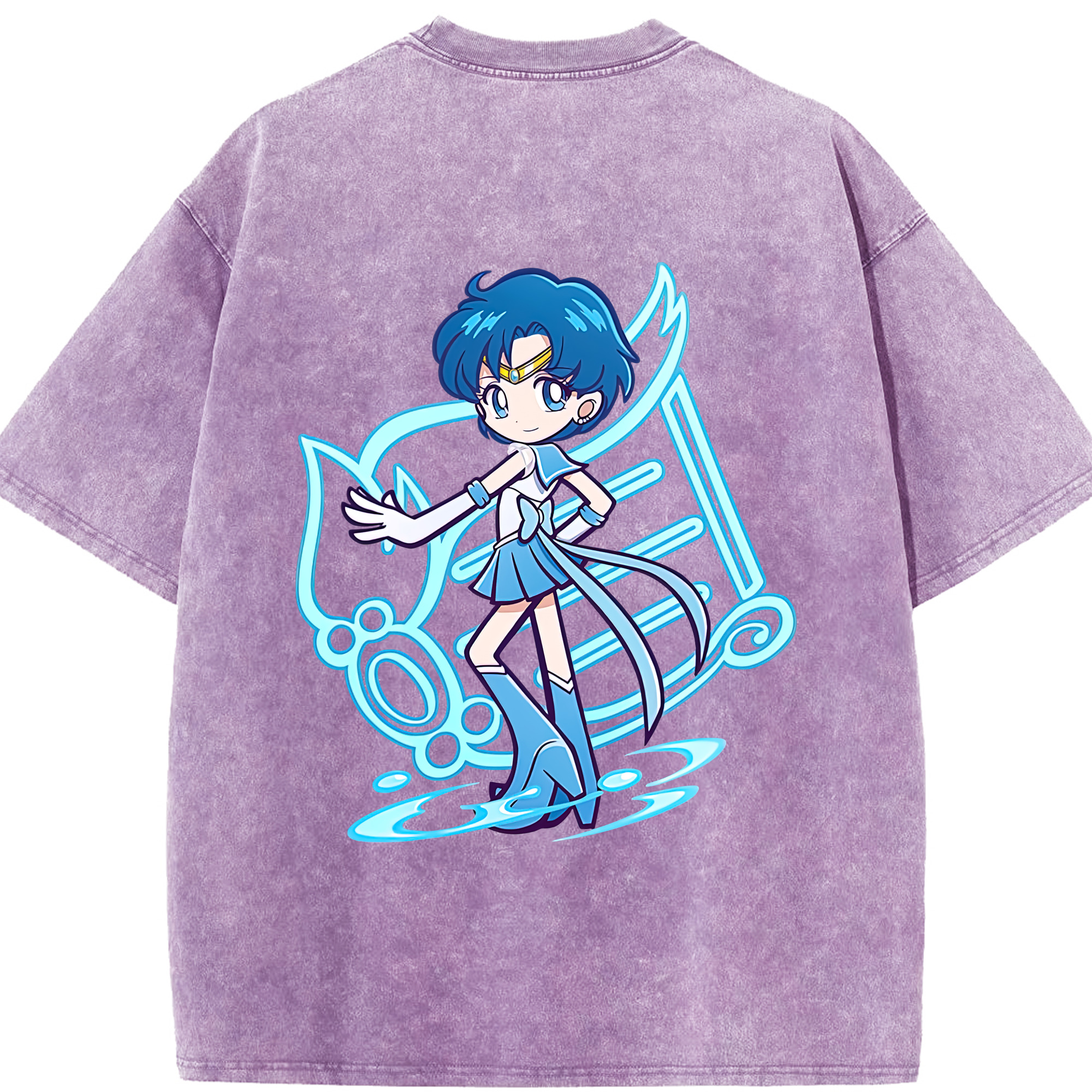 （画像用） 美少女戦士セーラームーン 水野 亜美 みずの あみ Sailor Moon Mizuno Ami 綿100% ヴィンテージ風 半袖Tシャツ（背面プリント）
