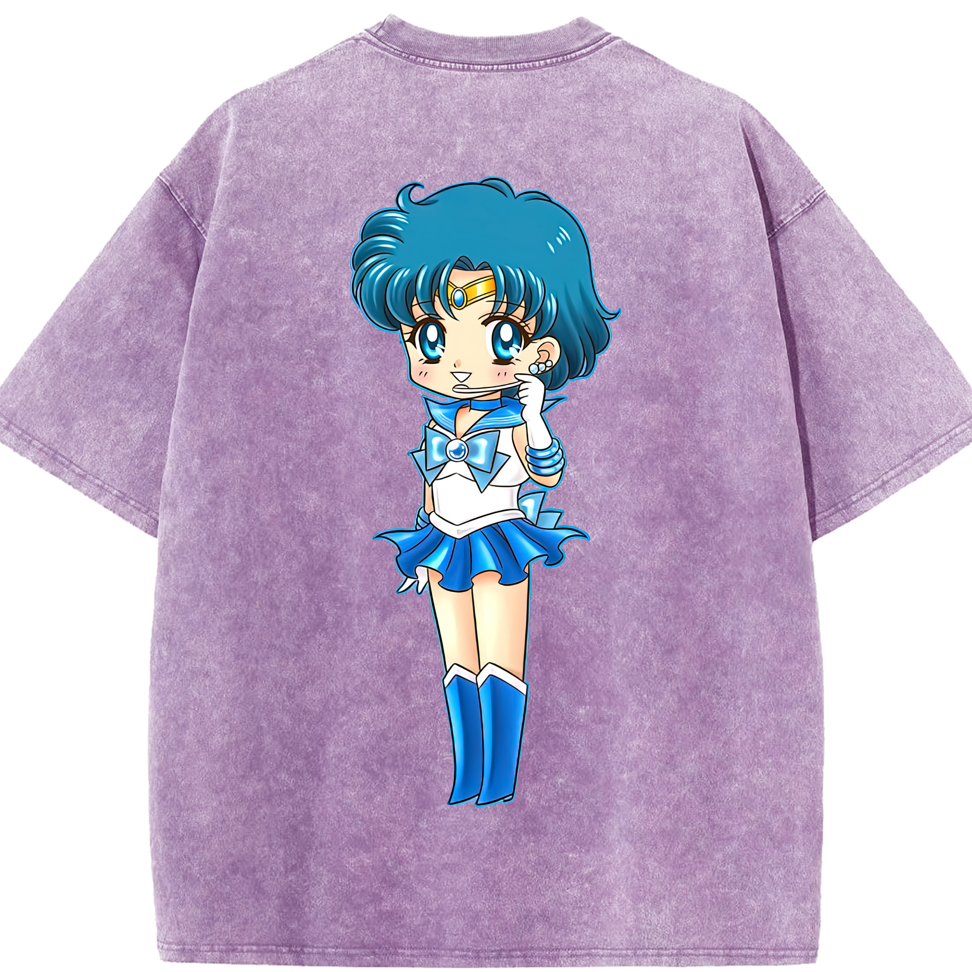 （画像用） 美少女戦士セーラームーン 水野 亜美 みずの あみ Sailor Moon Mizuno Ami 綿100% ヴィンテージ風 半袖Tシャツ（背面プリント）