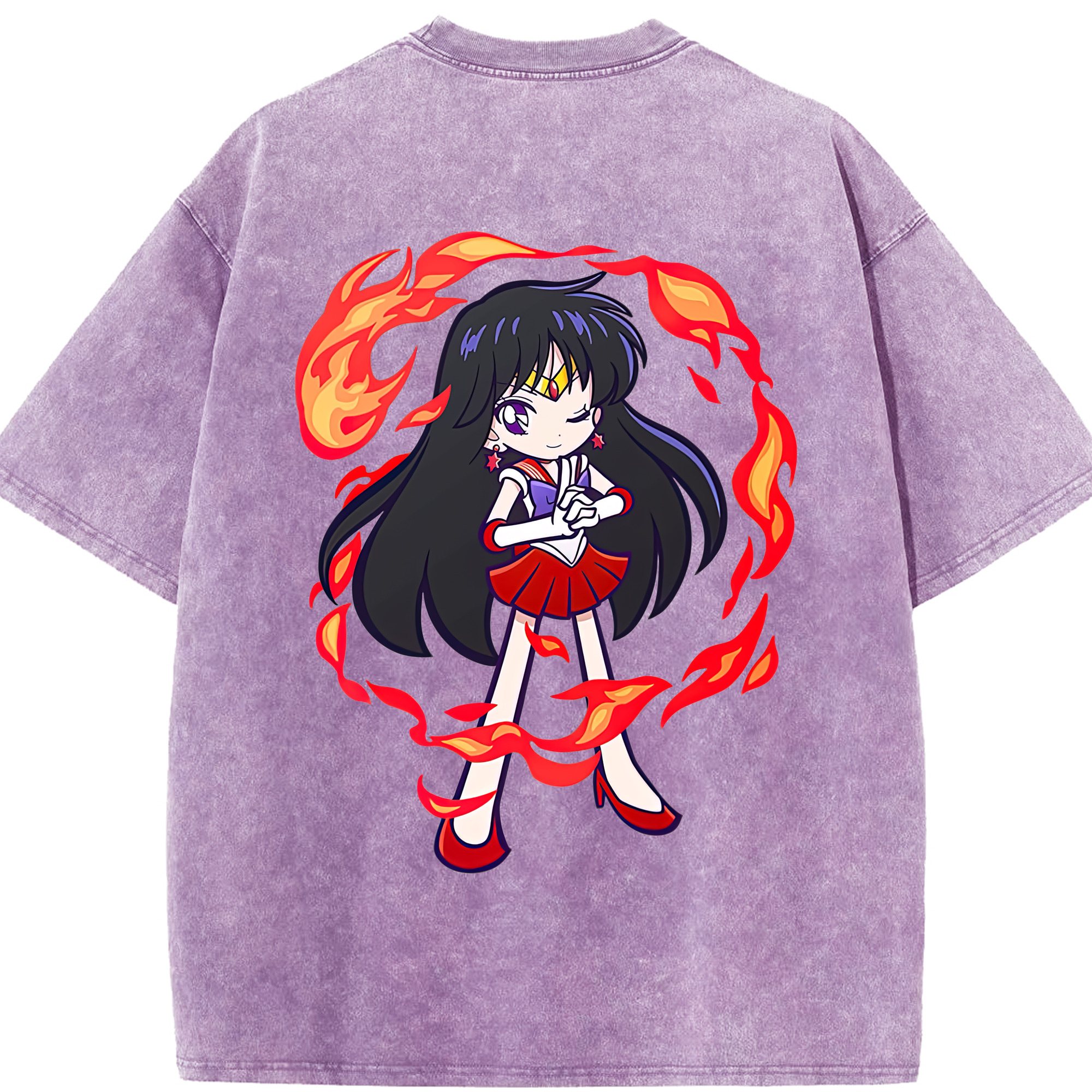 （画像用） 美少女戦士セーラームーン 火野レイ ひの レイ Sailor Moon Hino Rei （セーラーマーズ,Sailor Mars） 綿100% ヴィンテージ風 半袖Tシャツ（背面プリント）