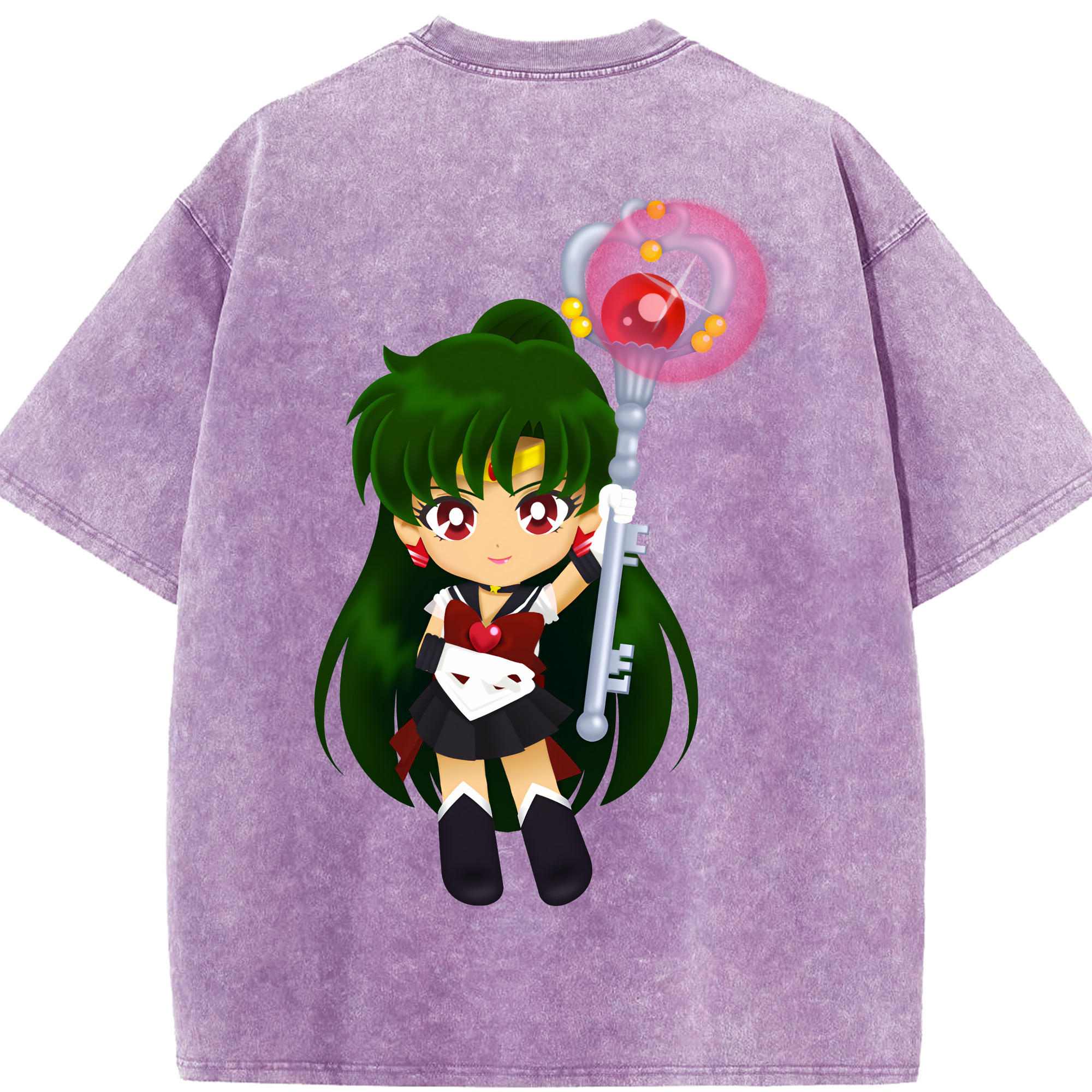 （画像用） 美少女戦士セーラームーン 冥王せつな Sailor Moon Meiou Setsuna 綿100% ヴィンテージ風 半袖Tシャツ（背面プリント）