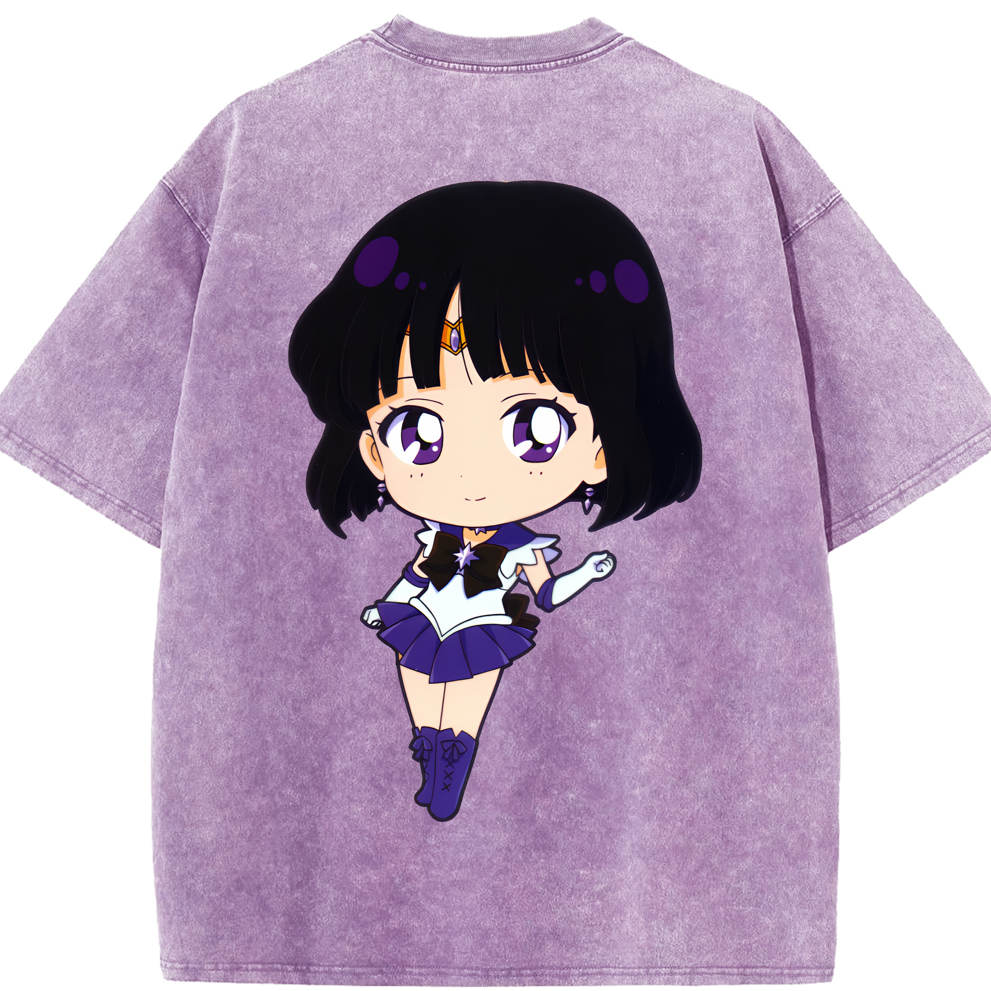 （画像用） 美少女戦士セーラームーン 土萠ほたる Sailor Moon Tomoe Hotaru （セーラーサターン；Sailor Saturn） 綿100% ヴィンテージ風 半袖Tシャツ（背面プリント）