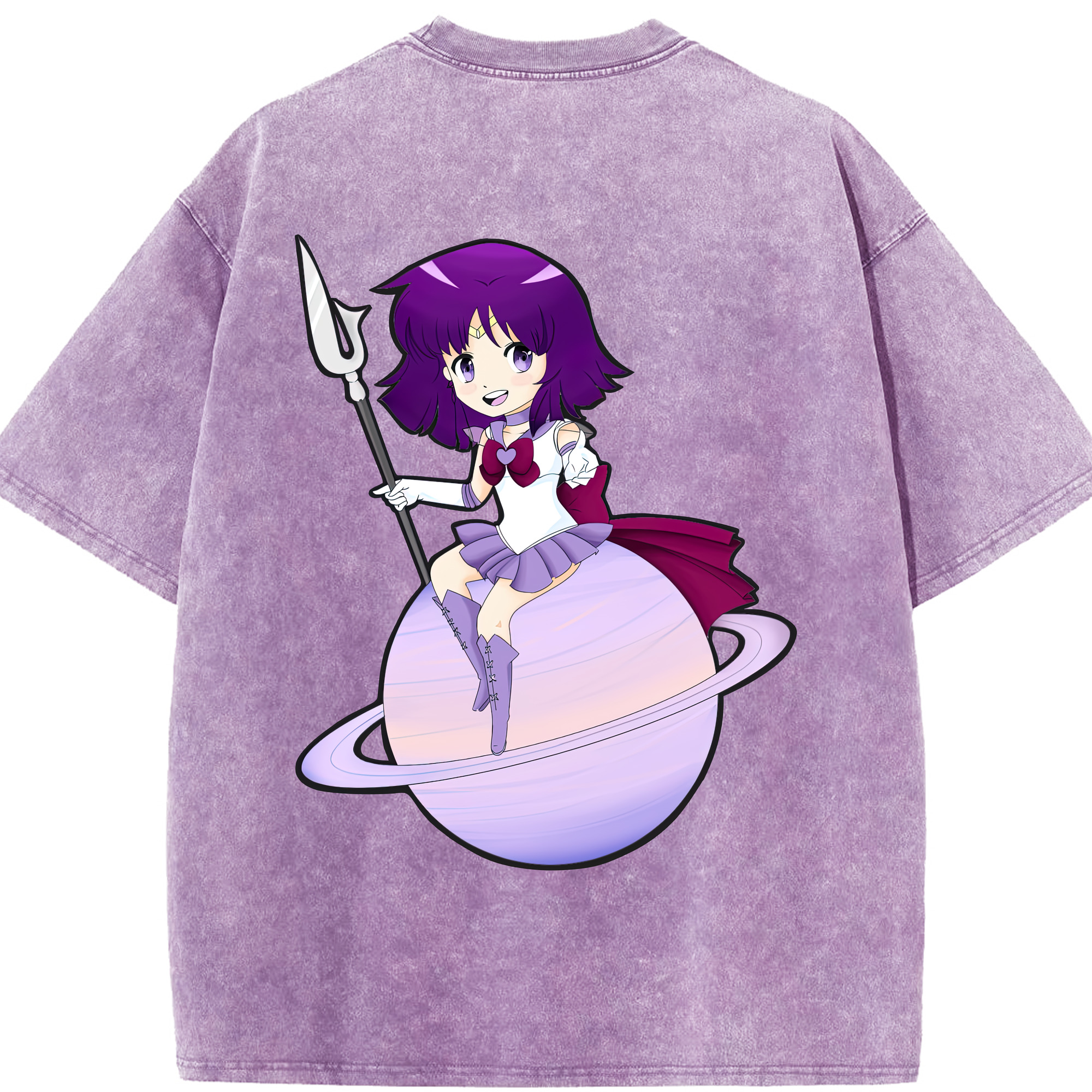 （画像用） 美少女戦士セーラームーン 土萠ほたる Sailor Moon Tomoe Hotaru （セーラーサターン；Sailor Saturn） 綿100% ヴィンテージ風 半袖Tシャツ（背面プリント）