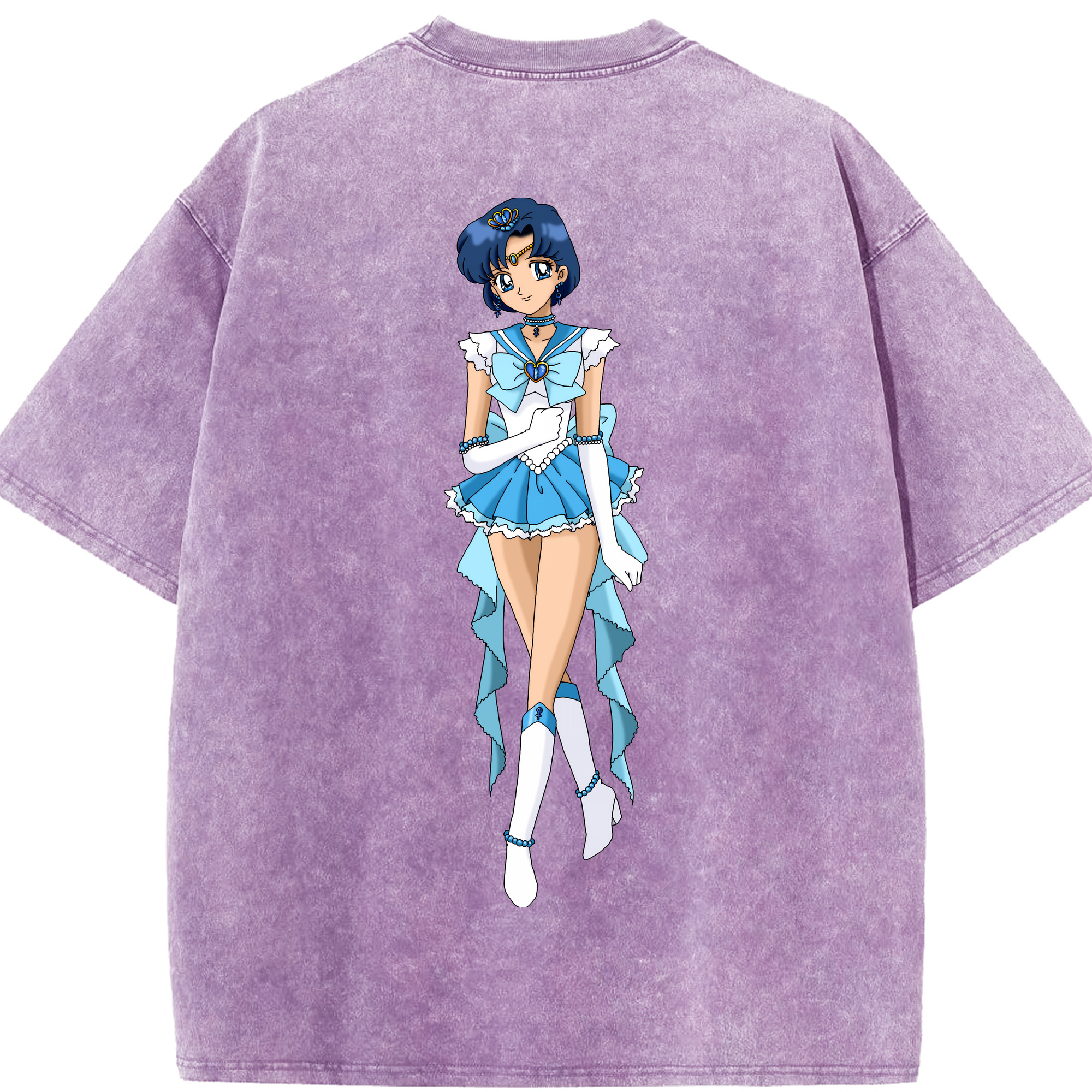 （画像用） 美少女戦士セーラームーン 水野 亜美 みずの あみ Sailor Moon Mizuno Ami 綿100% ヴィンテージ風 半袖Tシャツ（背面プリント）
