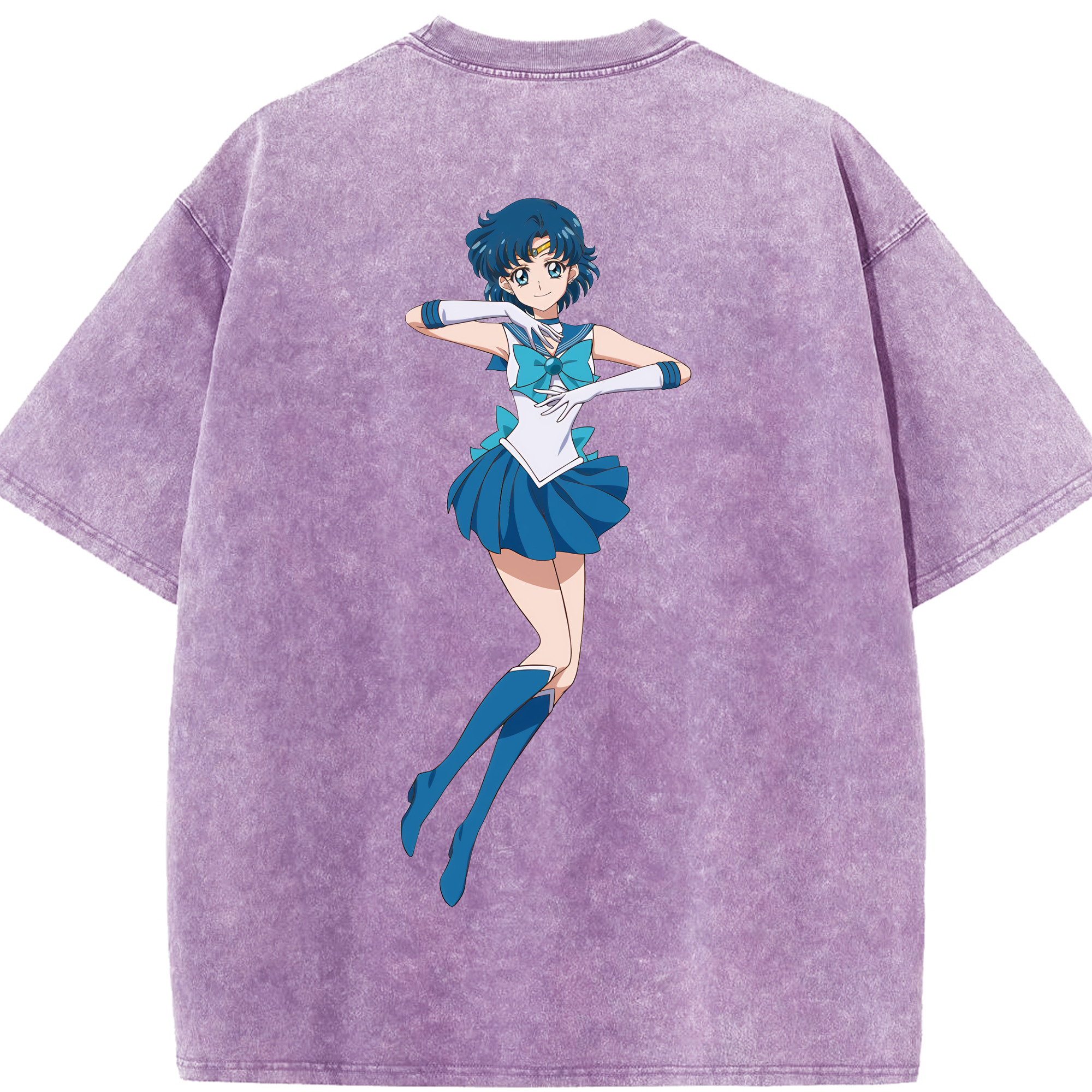 （画像用） 美少女戦士セーラームーン 水野 亜美 みずの あみ Sailor Moon Mizuno Ami 綿100% ヴィンテージ風 半袖Tシャツ（背面プリント）