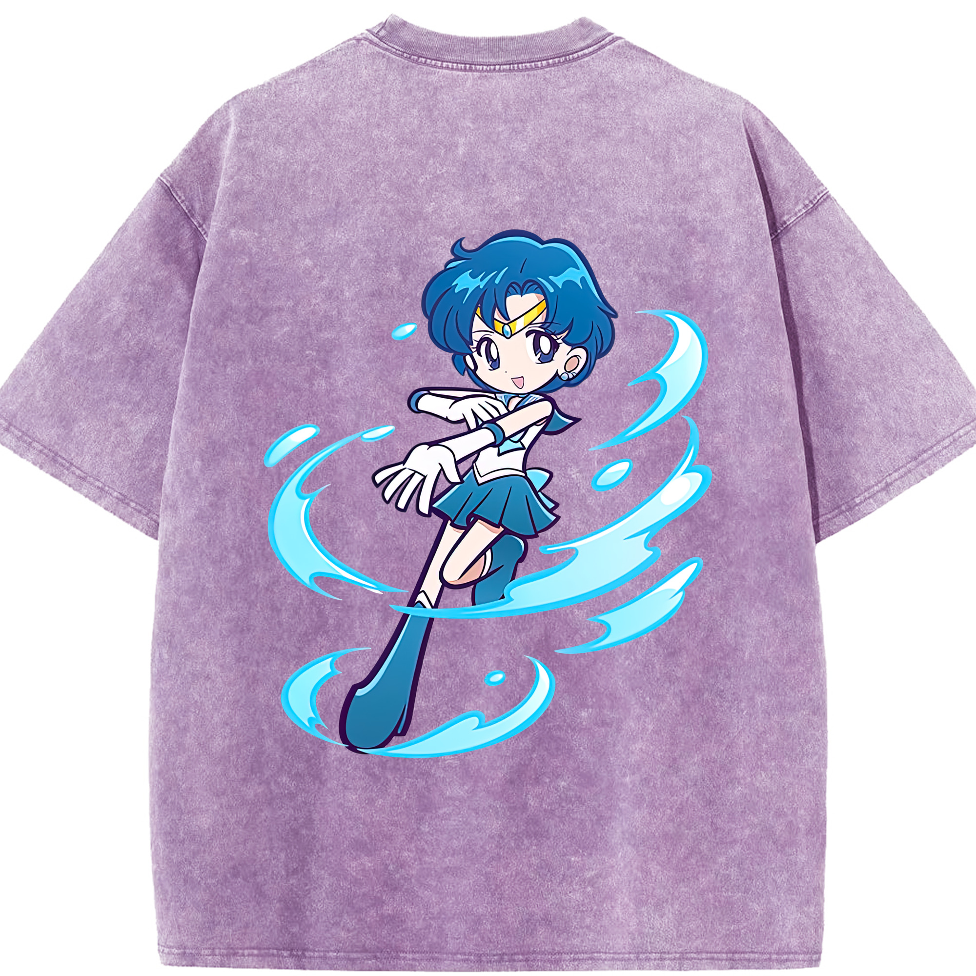 （画像用） 美少女戦士セーラームーン 水野 亜美 みずの あみ Sailor Moon Mizuno Ami 綿100% ヴィンテージ風 半袖Tシャツ（背面プリント）