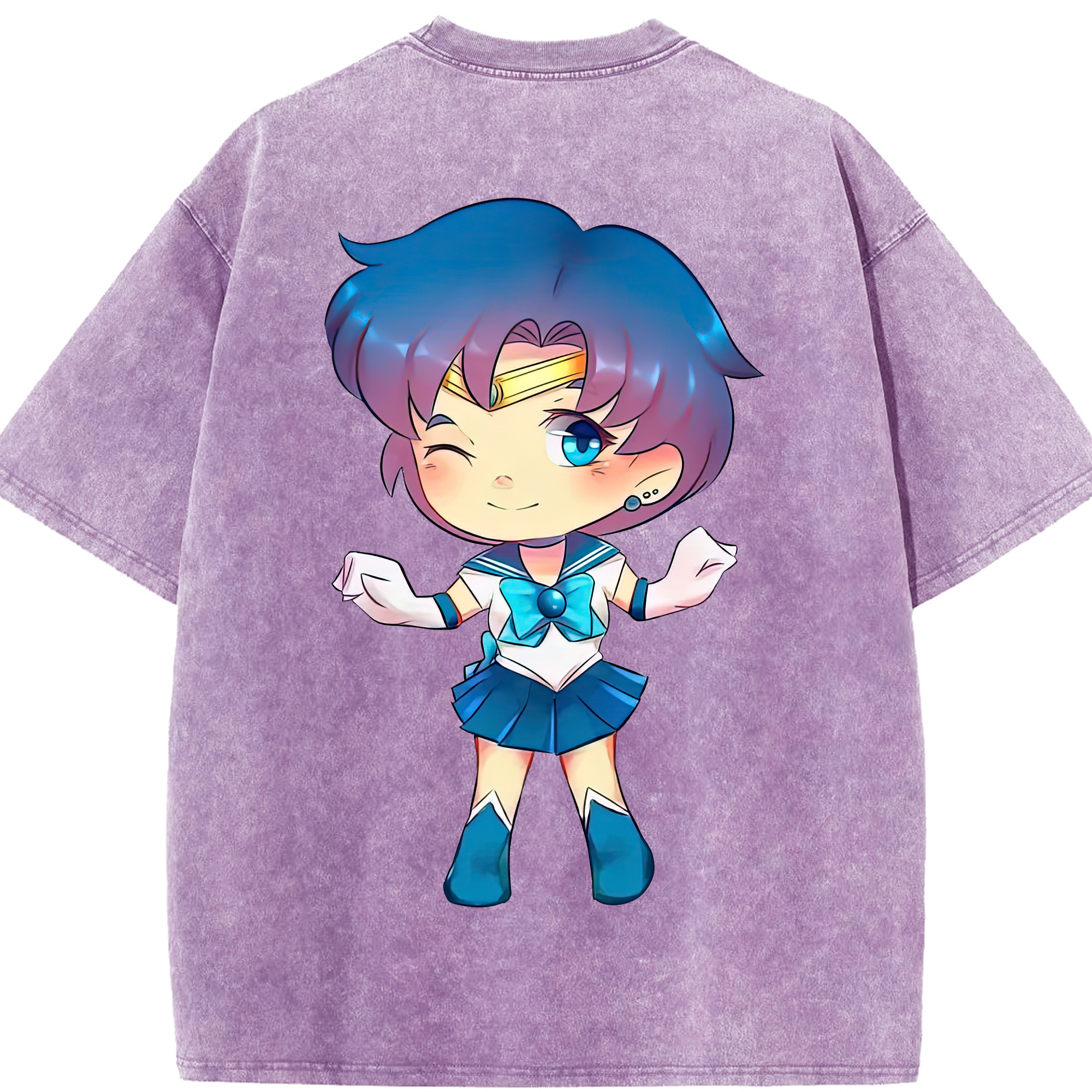 （画像用） 美少女戦士セーラームーン 水野 亜美 みずの あみ Sailor Moon Mizuno Ami 綿100% ヴィンテージ風 半袖Tシャツ（背面プリント）