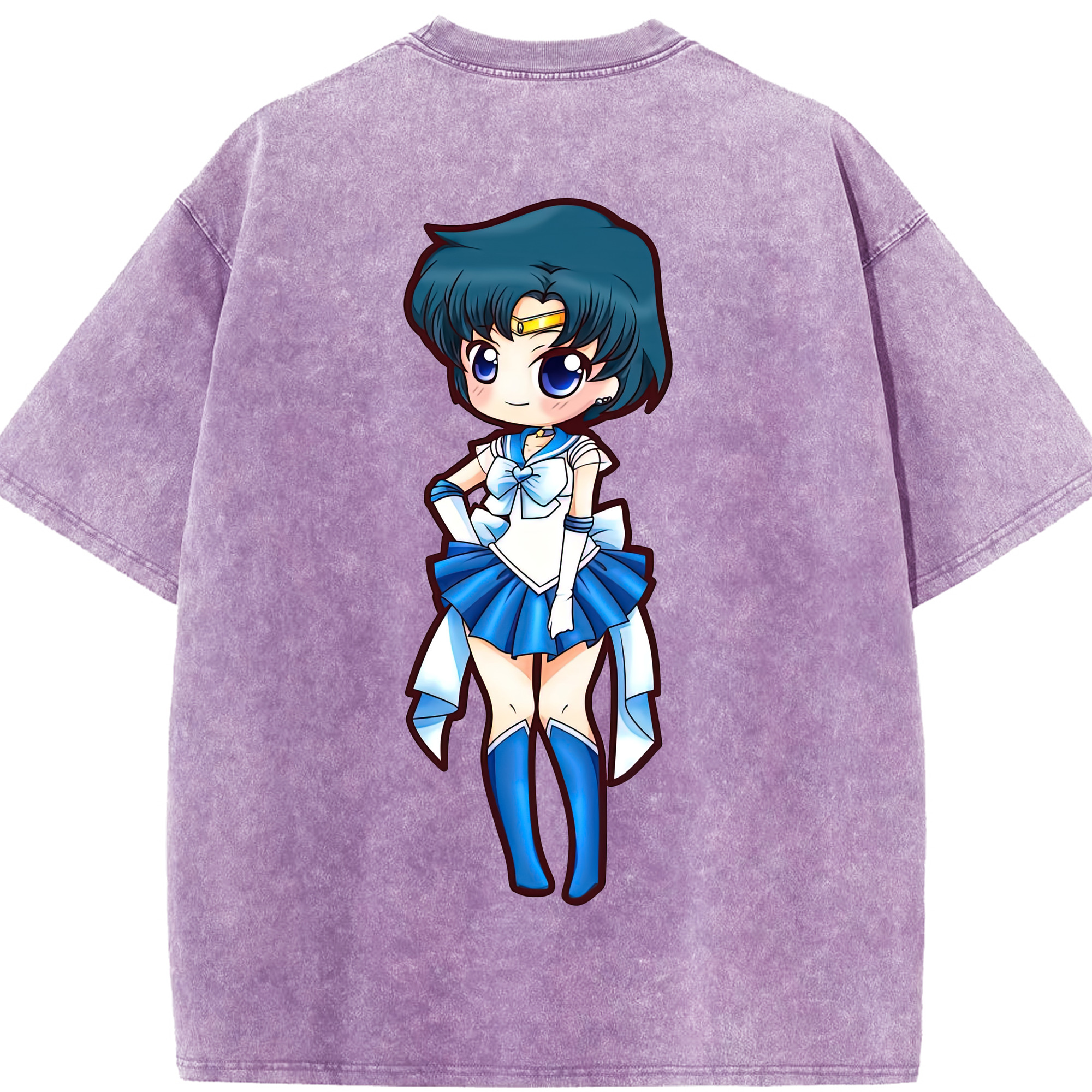 （画像用） 美少女戦士セーラームーン 水野 亜美 みずの あみ Sailor Moon Mizuno Ami 綿100% ヴィンテージ風 半袖Tシャツ（背面プリント）
