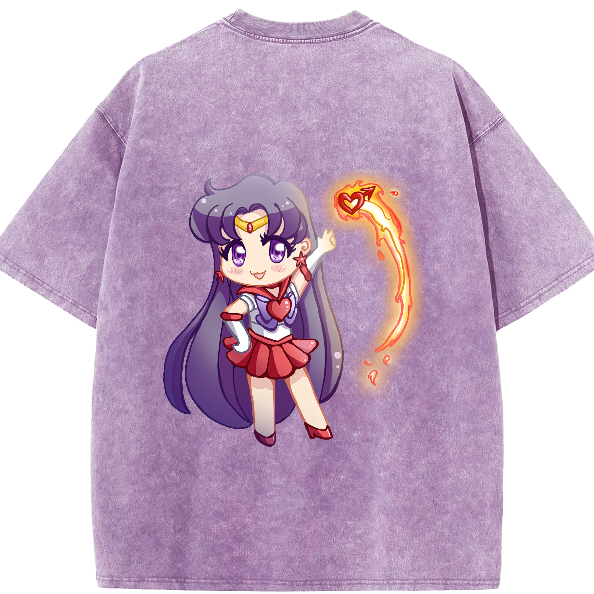 （画像用） 美少女戦士セーラームーン 火野レイ ひの レイ Sailor Moon Hino Rei （セーラーマーズ,Sailor Mars） 綿100% ヴィンテージ風 半袖Tシャツ（背面プリント）