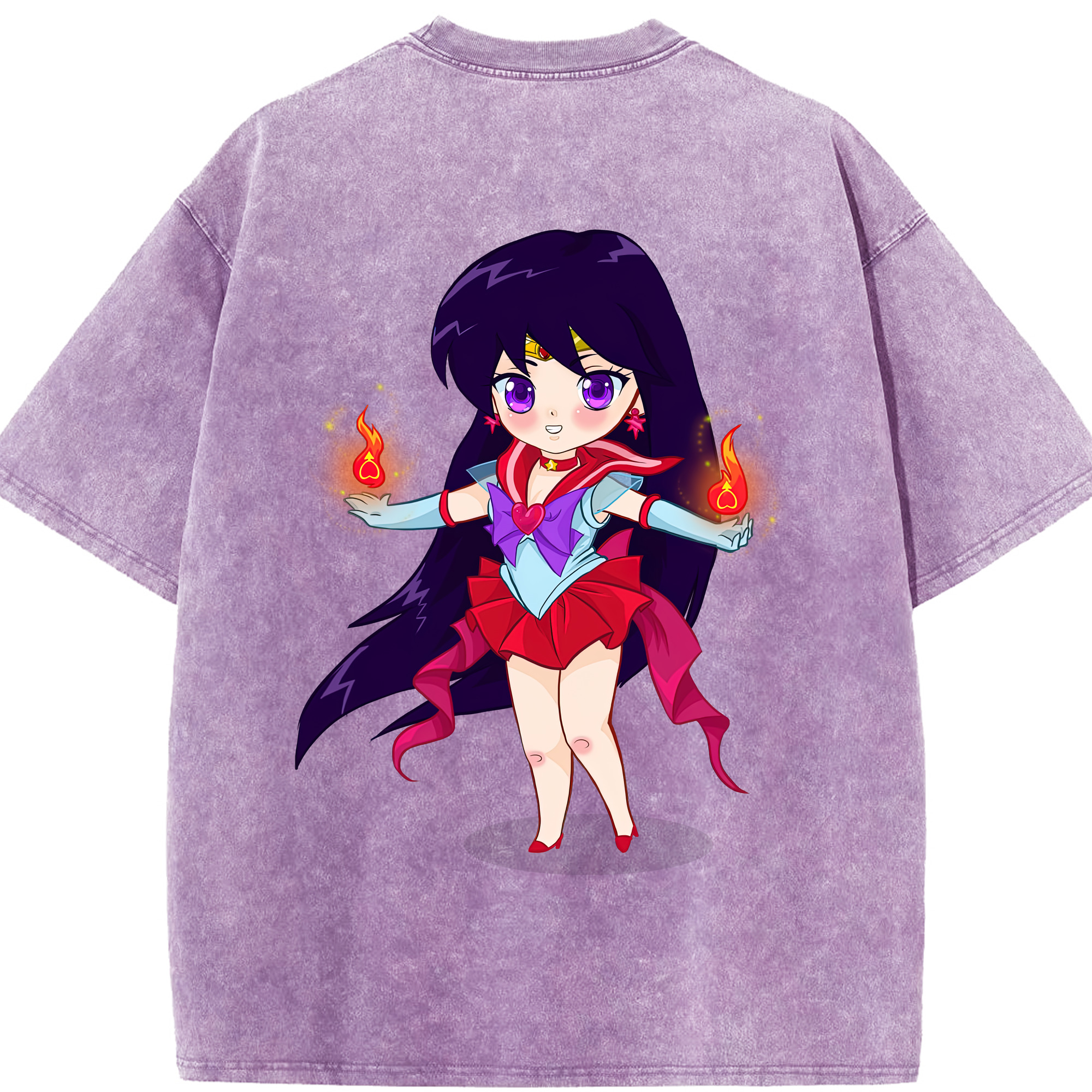 （画像用） 美少女戦士セーラームーン 火野レイ ひの レイ Sailor Moon Hino Rei （セーラーマーズ,Sailor Mars） 綿100% ヴィンテージ風 半袖Tシャツ（背面プリント）
