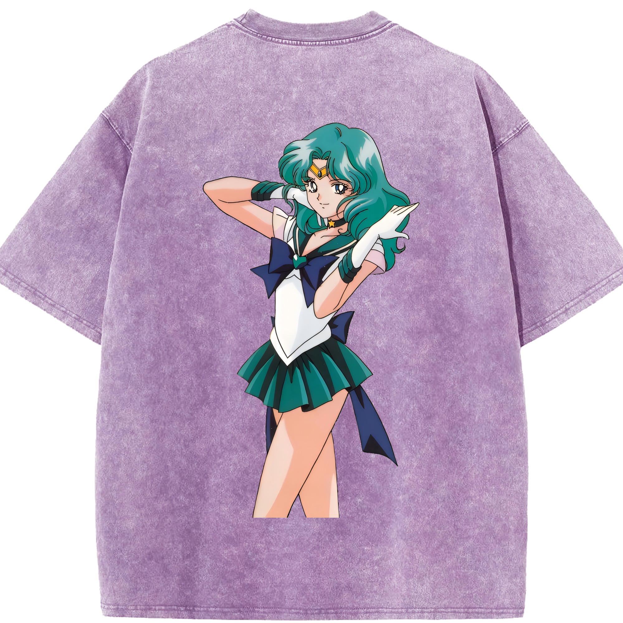 （画像用） 美少女戦士セーラームーン 海王 みちる（かいおう みちる） Sailor Moon Kaiou Michiru 綿100% ヴィンテージ風 半袖Tシャツ（背面プリント）
